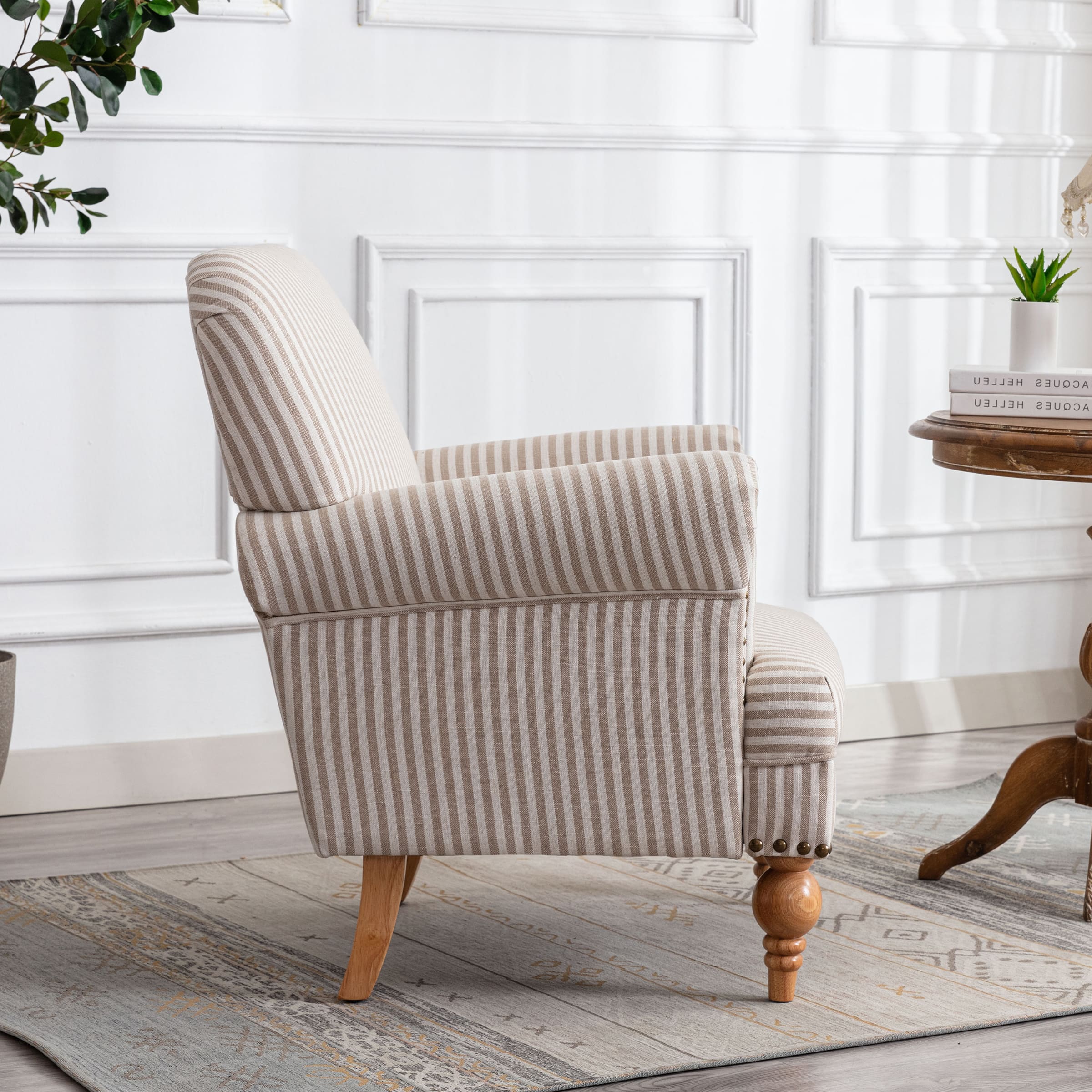 Janoray Nailhead Trim Linen Accent Chair 1 PCS - 8330AC