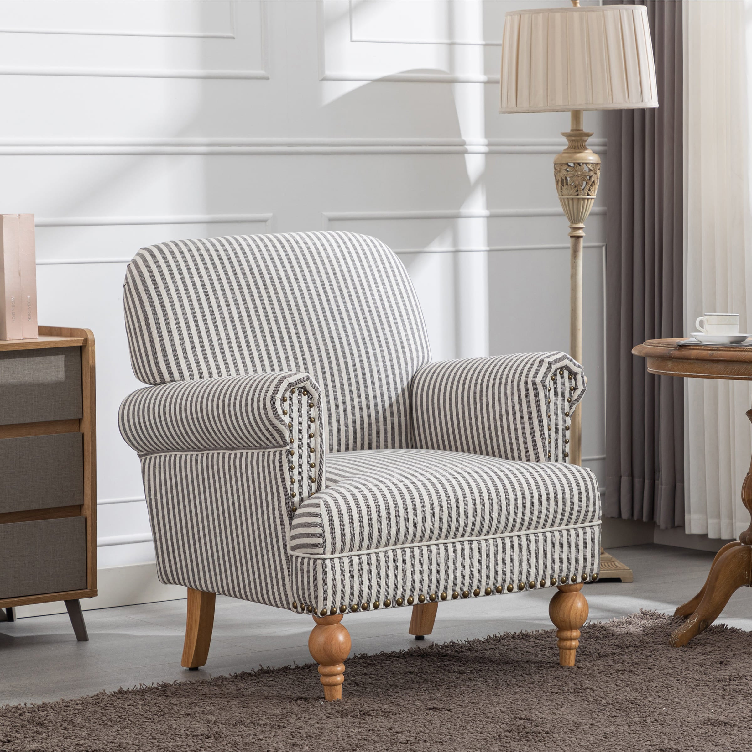 Janoray Nailhead Trim Linen Accent Chair 1 PCS - 8330AC