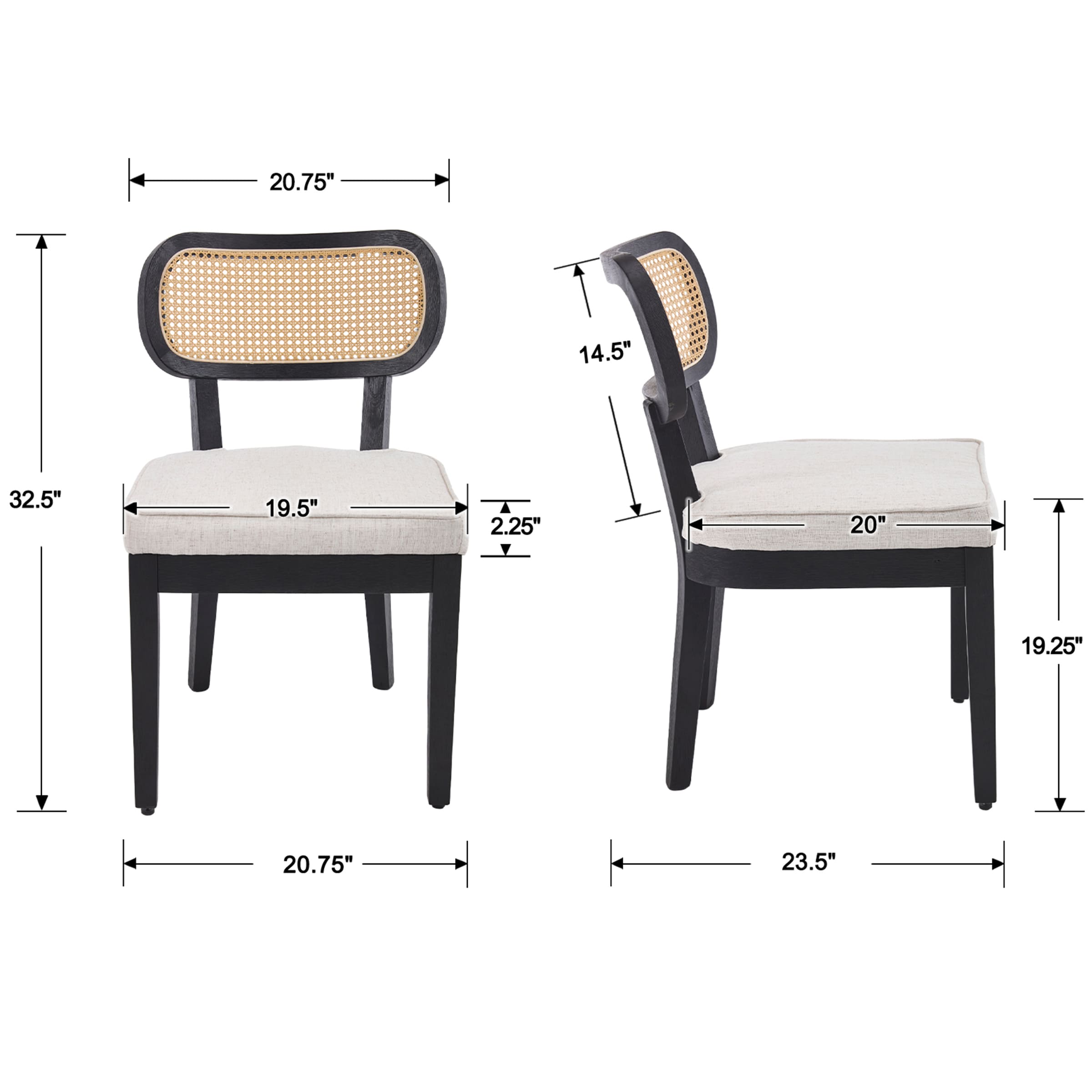 Janoray Rattan Cane Back Dining Chairs Set of 2 - 10084DC