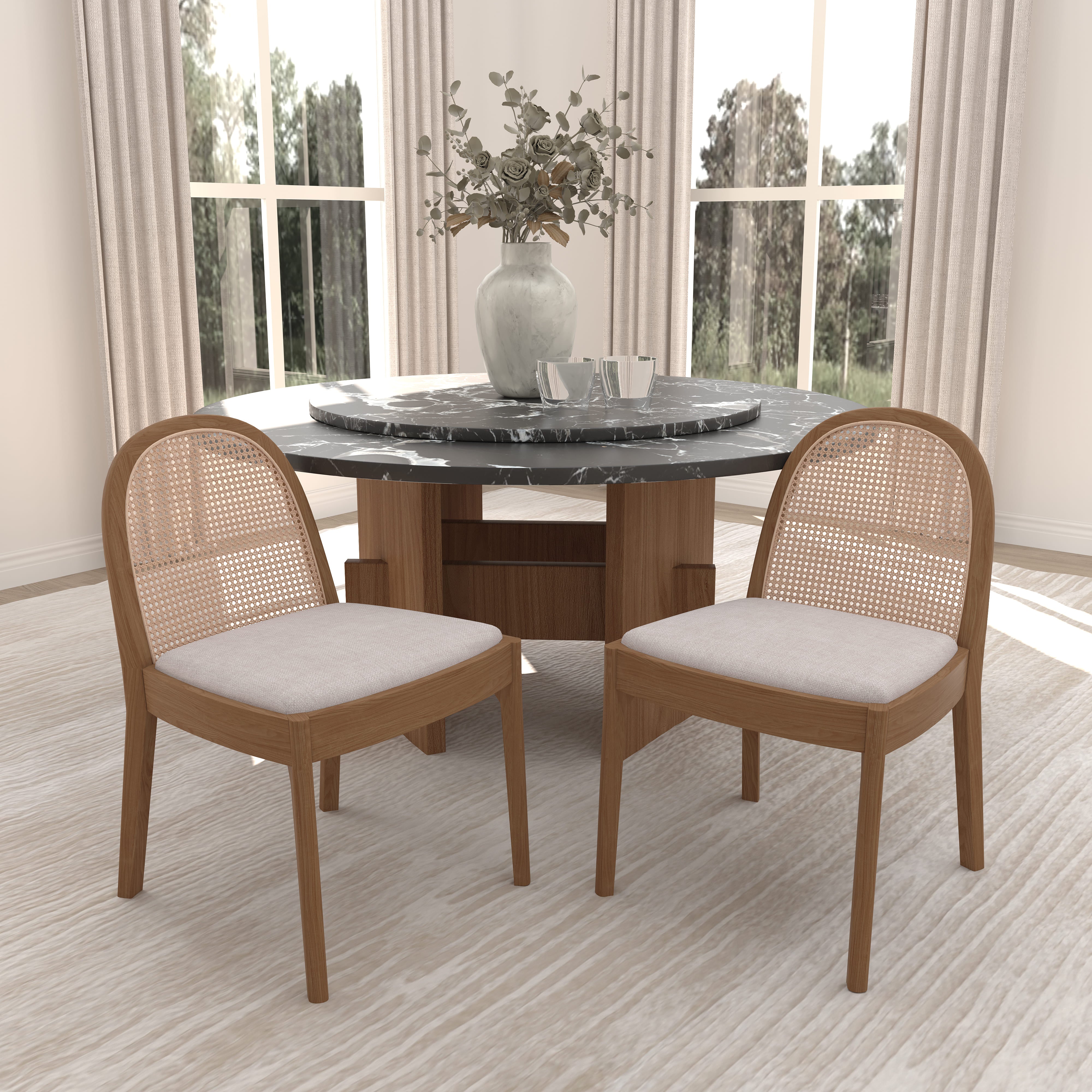 Janoray Rattan Upholstered Dining Chairs Set of 2 - 1866DC