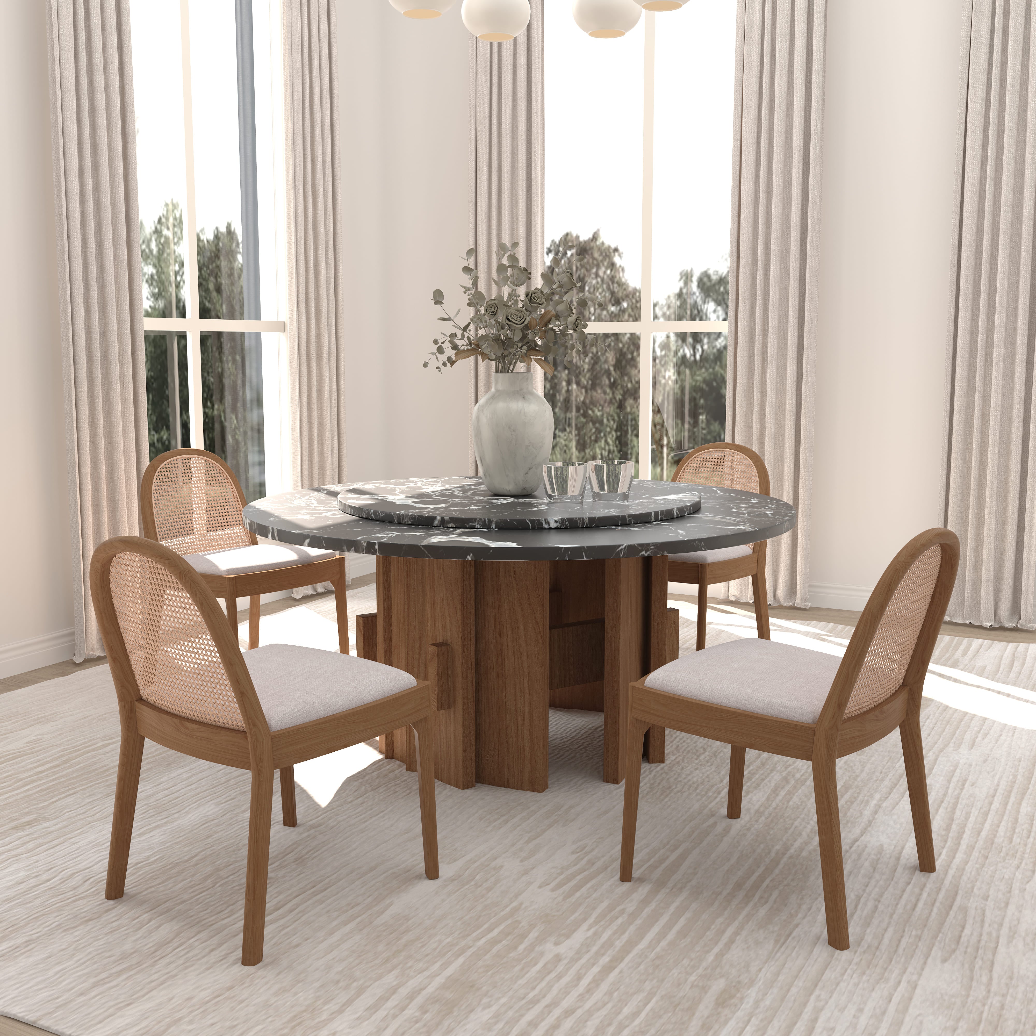 Janoray Rattan Upholstered Dining Chairs Set of 2 - 1866DC