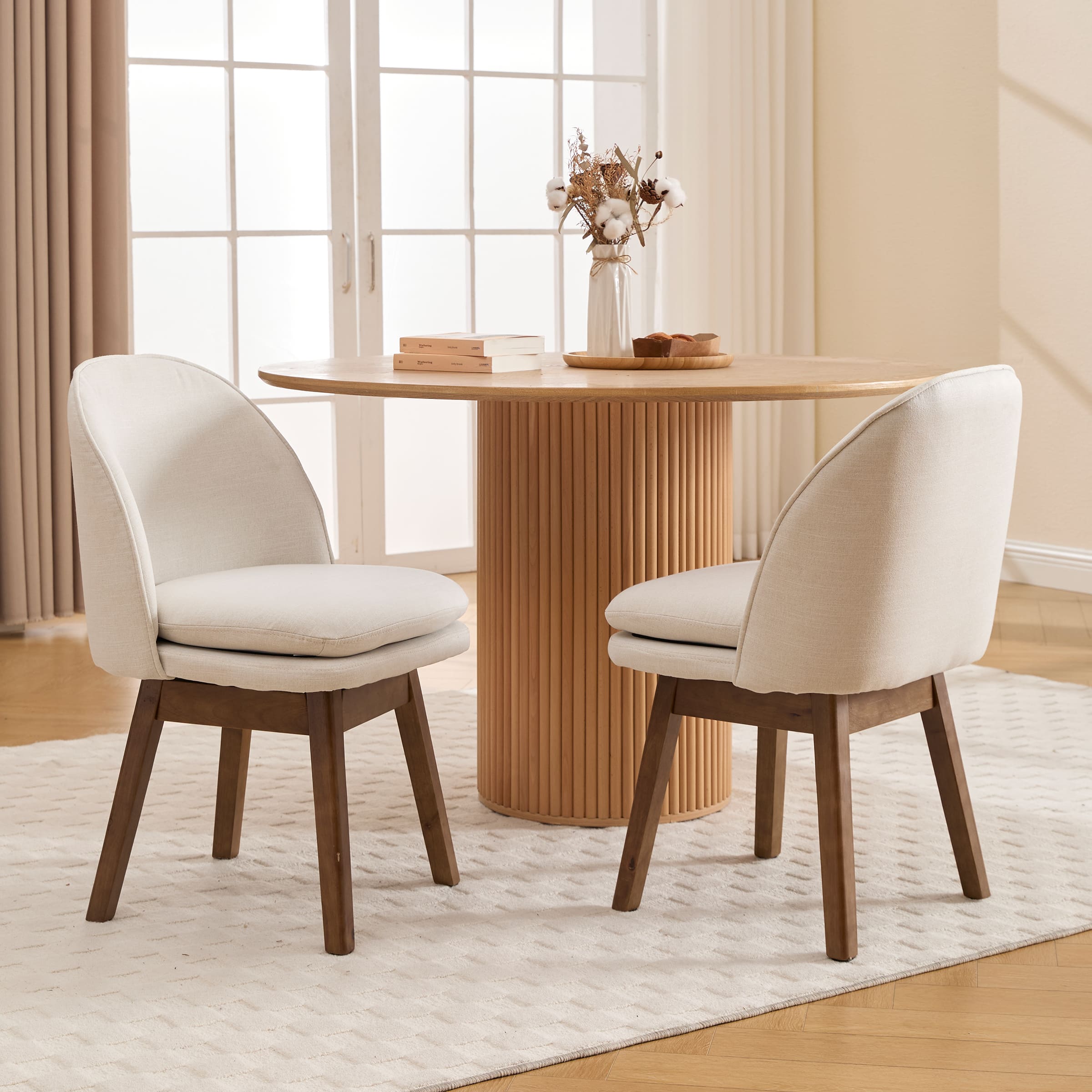 Janoray Swivel Dining Chairs with Beech Wood Legs Set of 2 - 3003DC