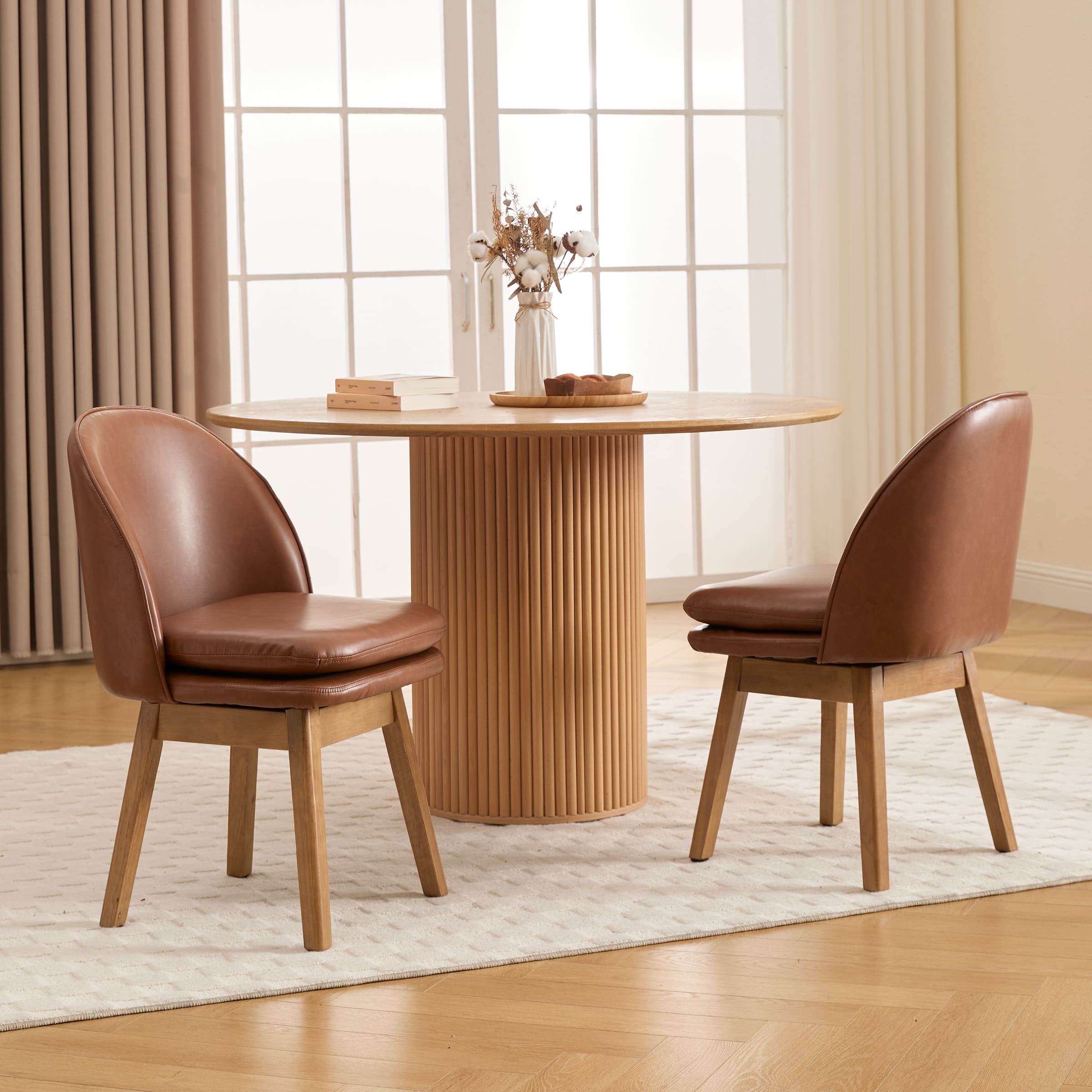 Janoray Swivel Dining Chairs with Beech Wood Legs Set of 2 - 3003DC