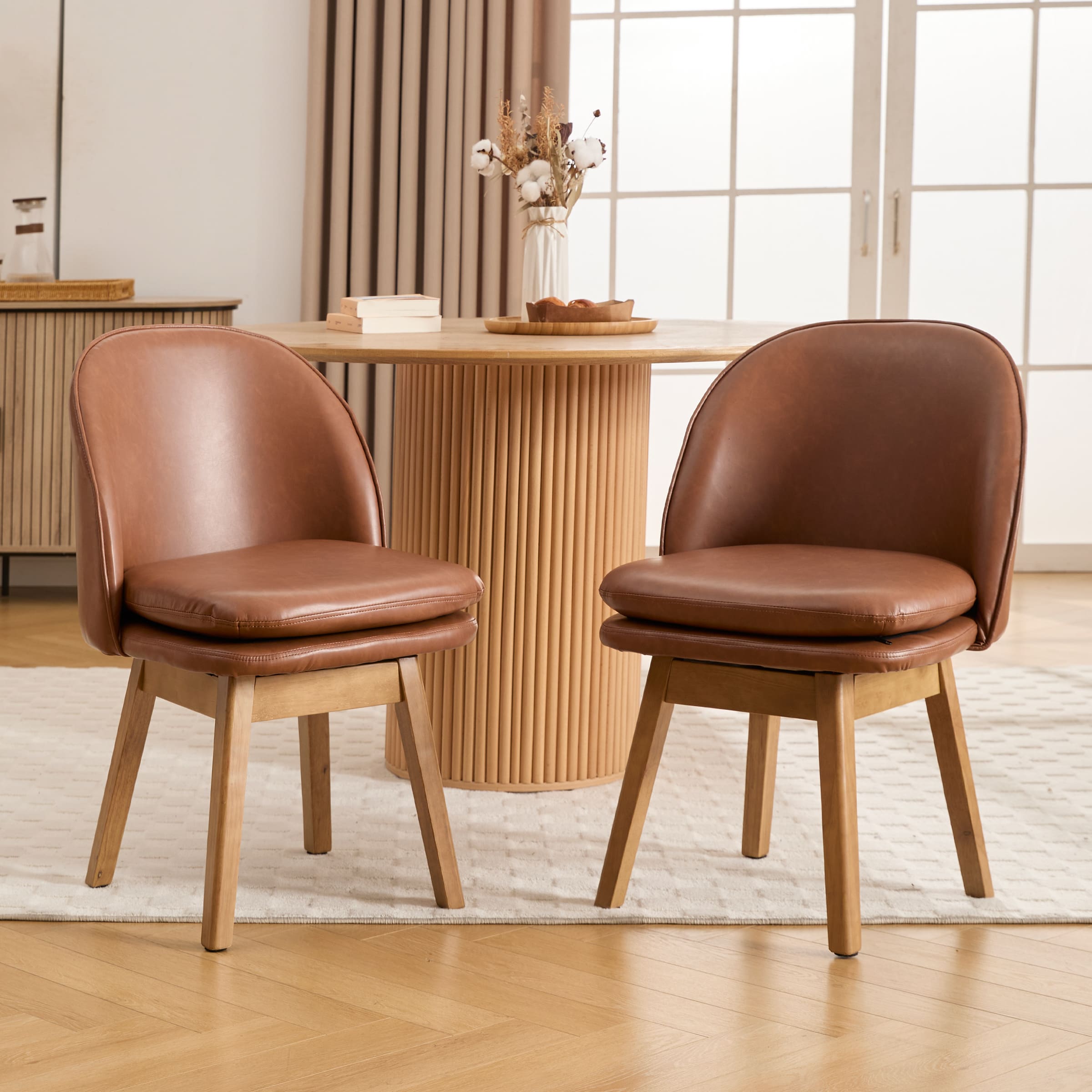 Janoray Swivel Dining Chairs with Beech Wood Legs Set of 2 - 3003DC