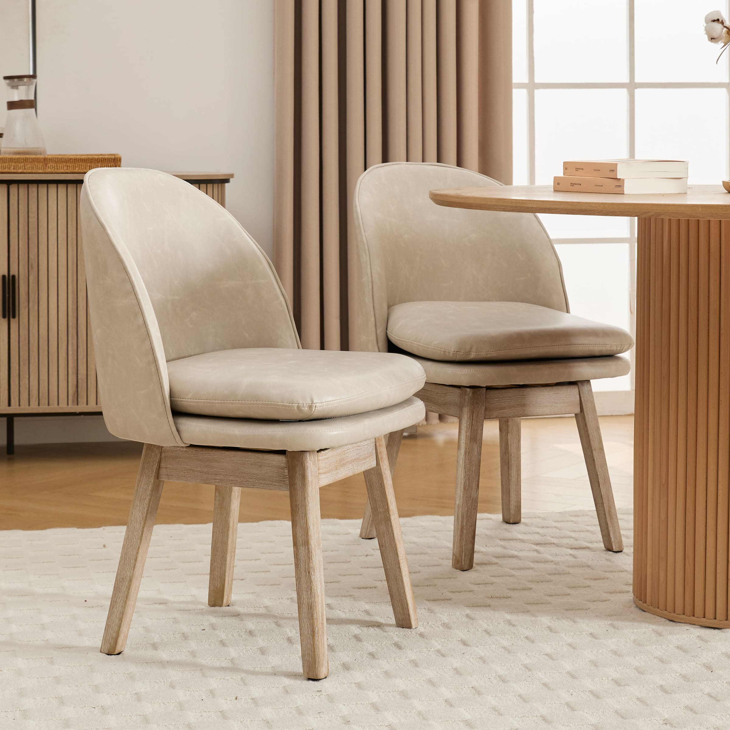 Janoray Swivel Dining Chairs with Beech Wood Legs Set of 2 - 3003DC