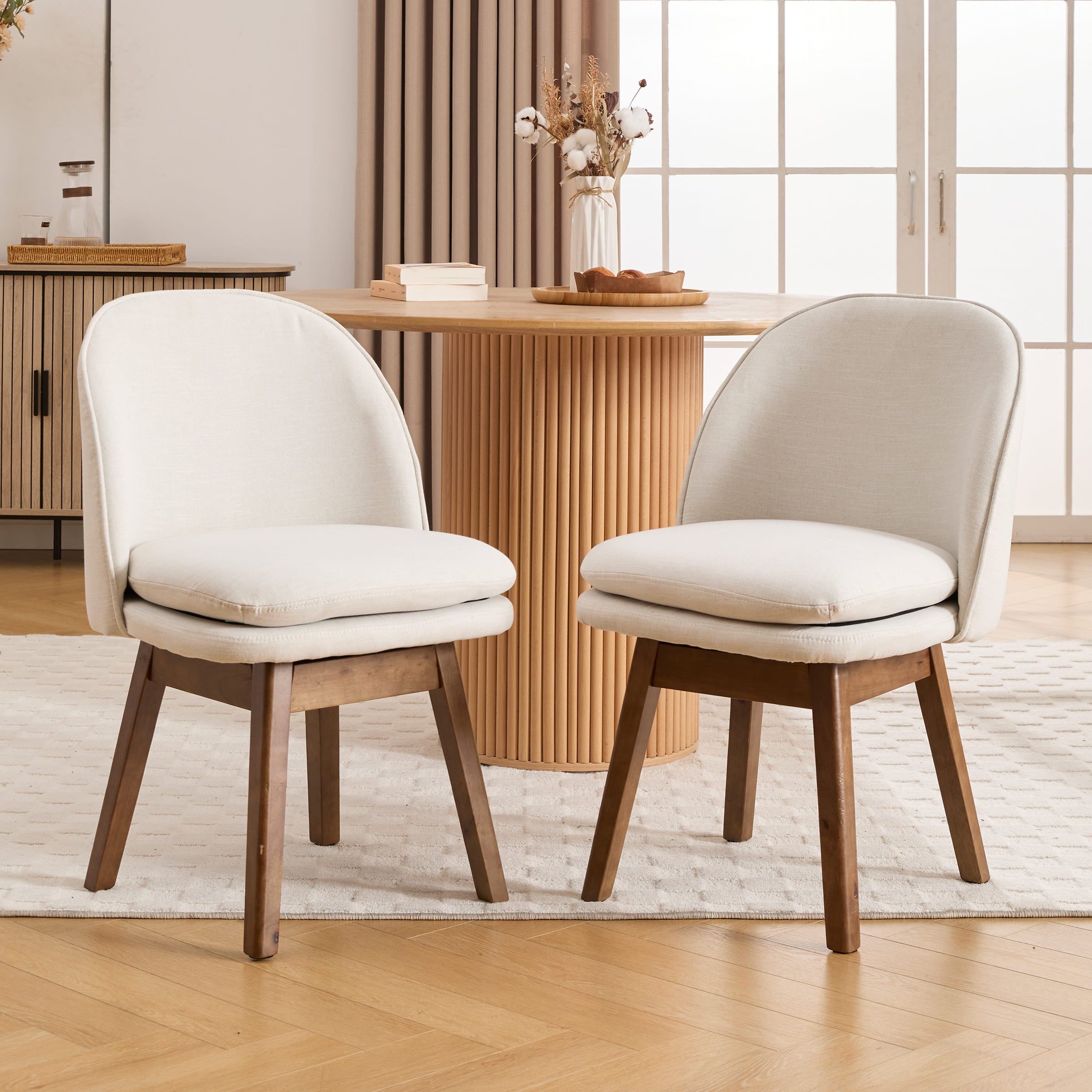 Janoray Swivel Dining Chairs with Beech Wood Legs Set of 2 - 3003DC