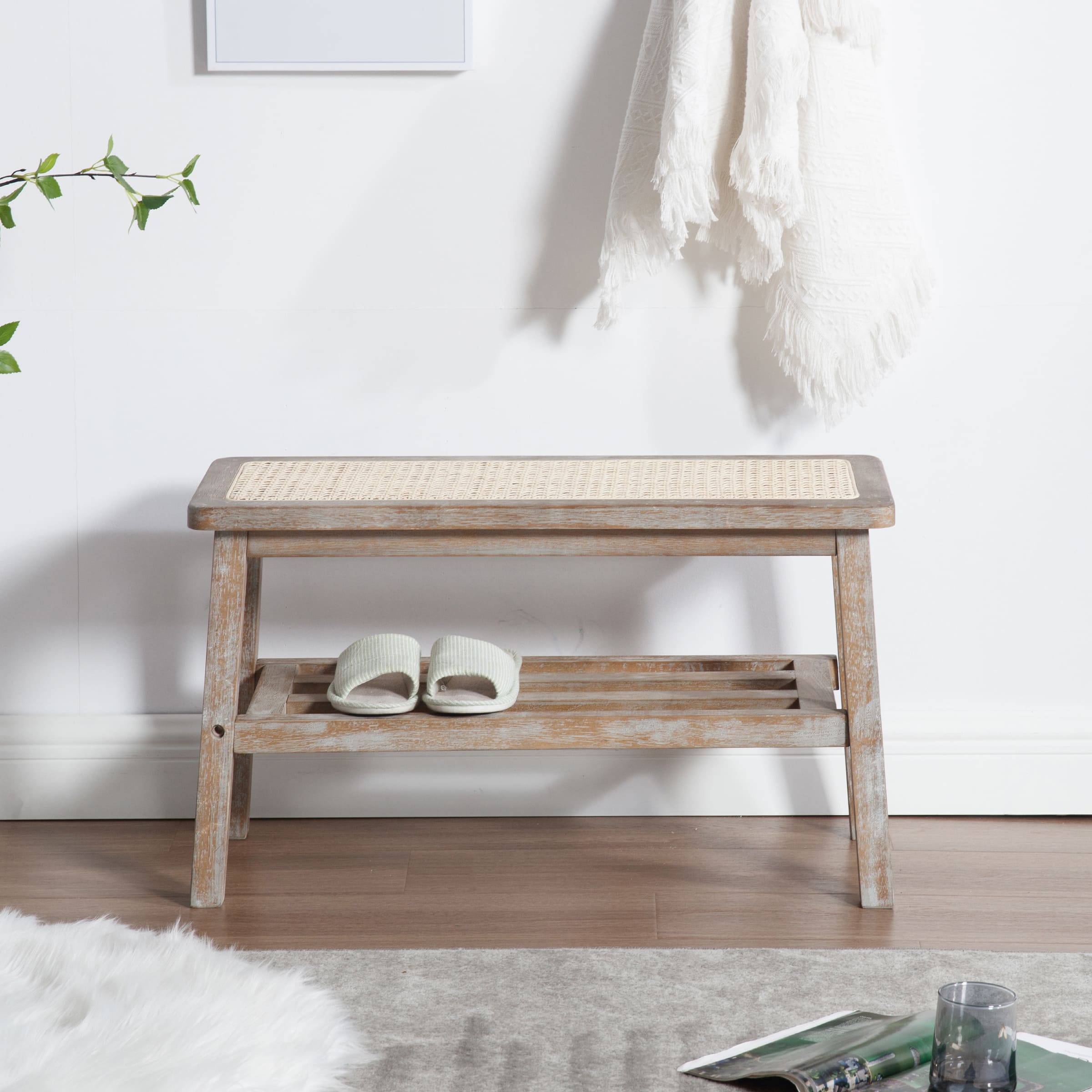 Janoray Wicker Rattan Entryway Bench - 23912BH