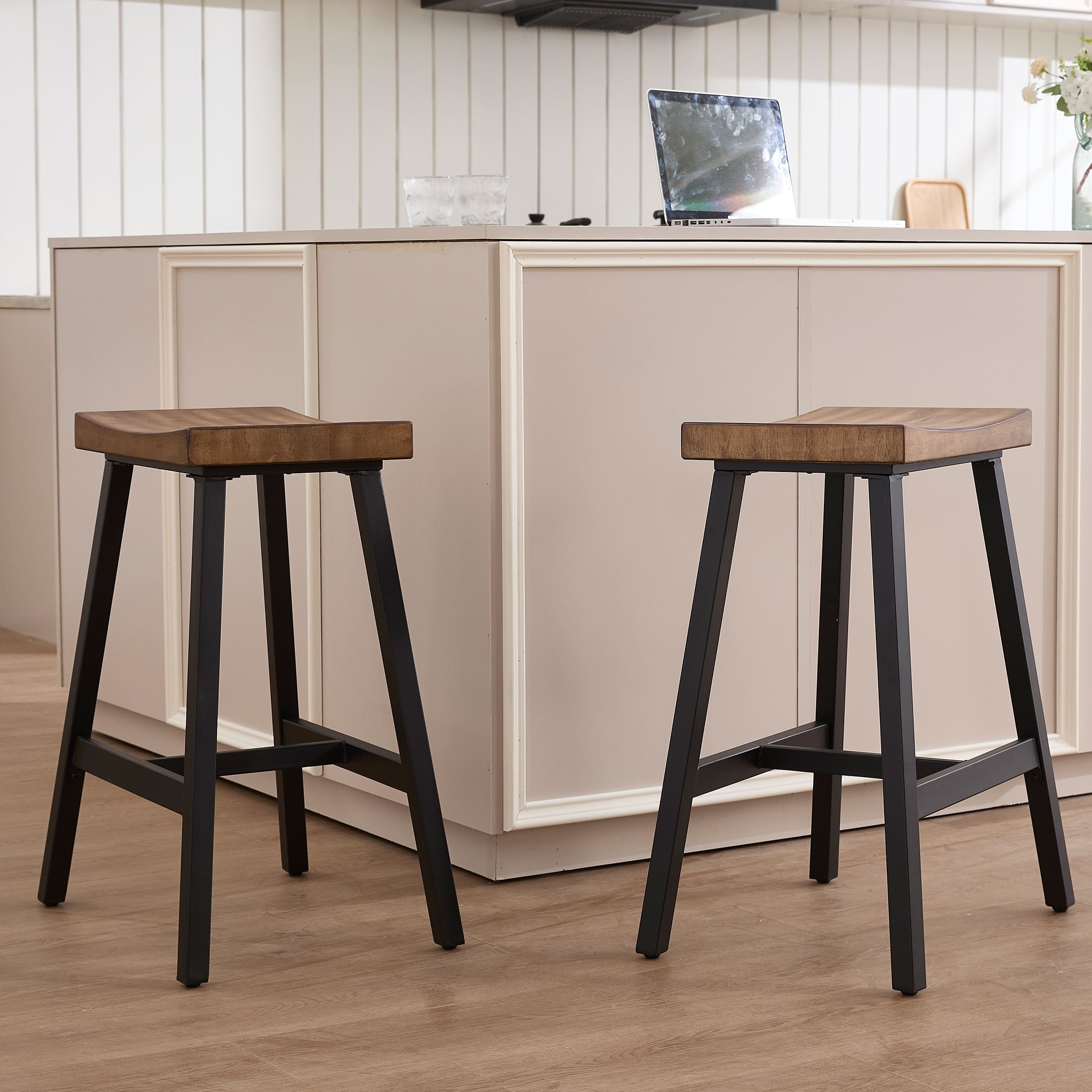 Kmax 26"H Backless Wood Counter Stools Set of 2 - 0519CS