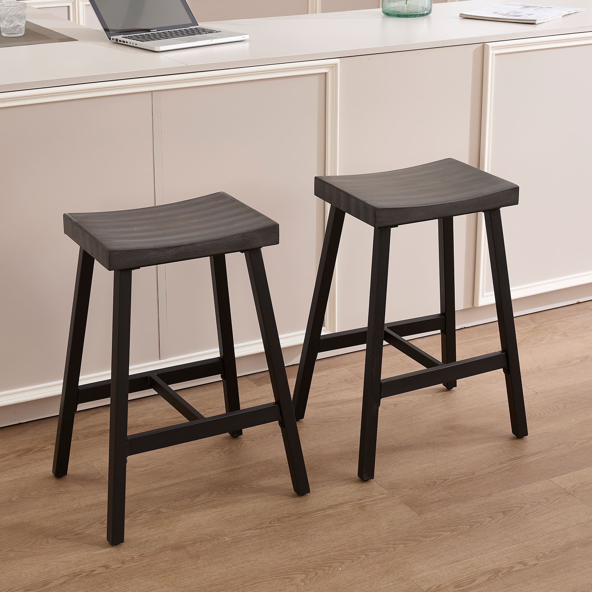 Kmax 26"H Backless Wood Counter Stools Set of 2 - 0519CS