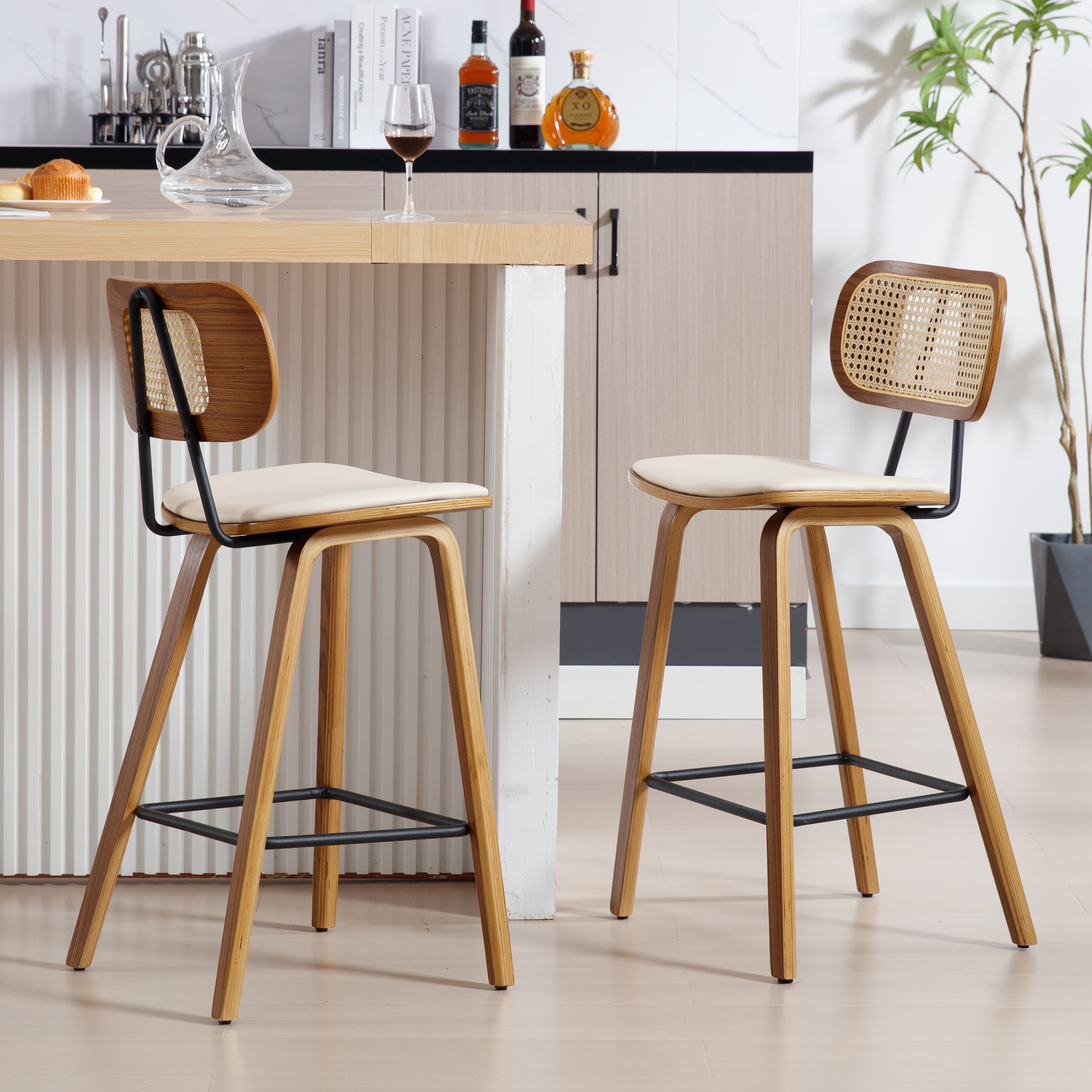 VESCASA 26"H Mid-Century Counter Stools Set of 2 - 7734CS