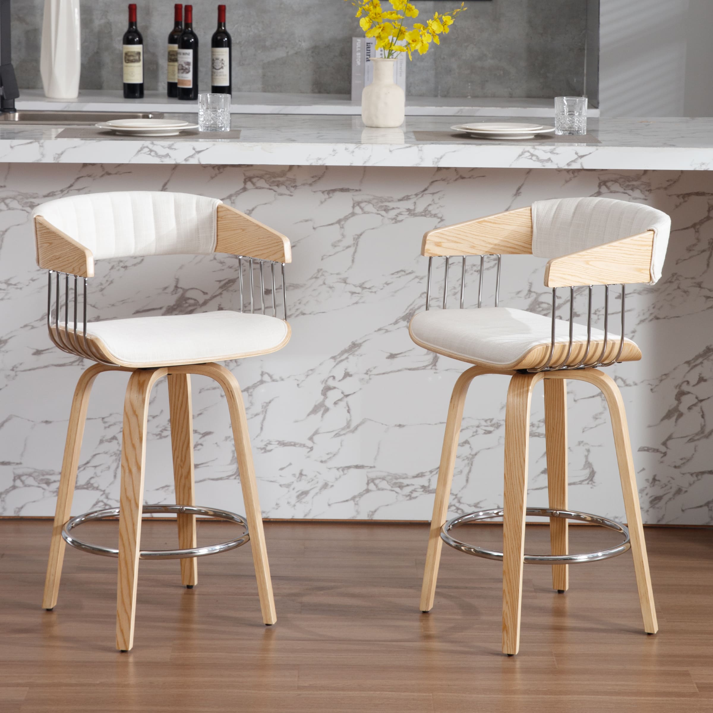 VESCASA 26"H Swivel Wood Legs Counter Stools Set of 2 - 3111CS
