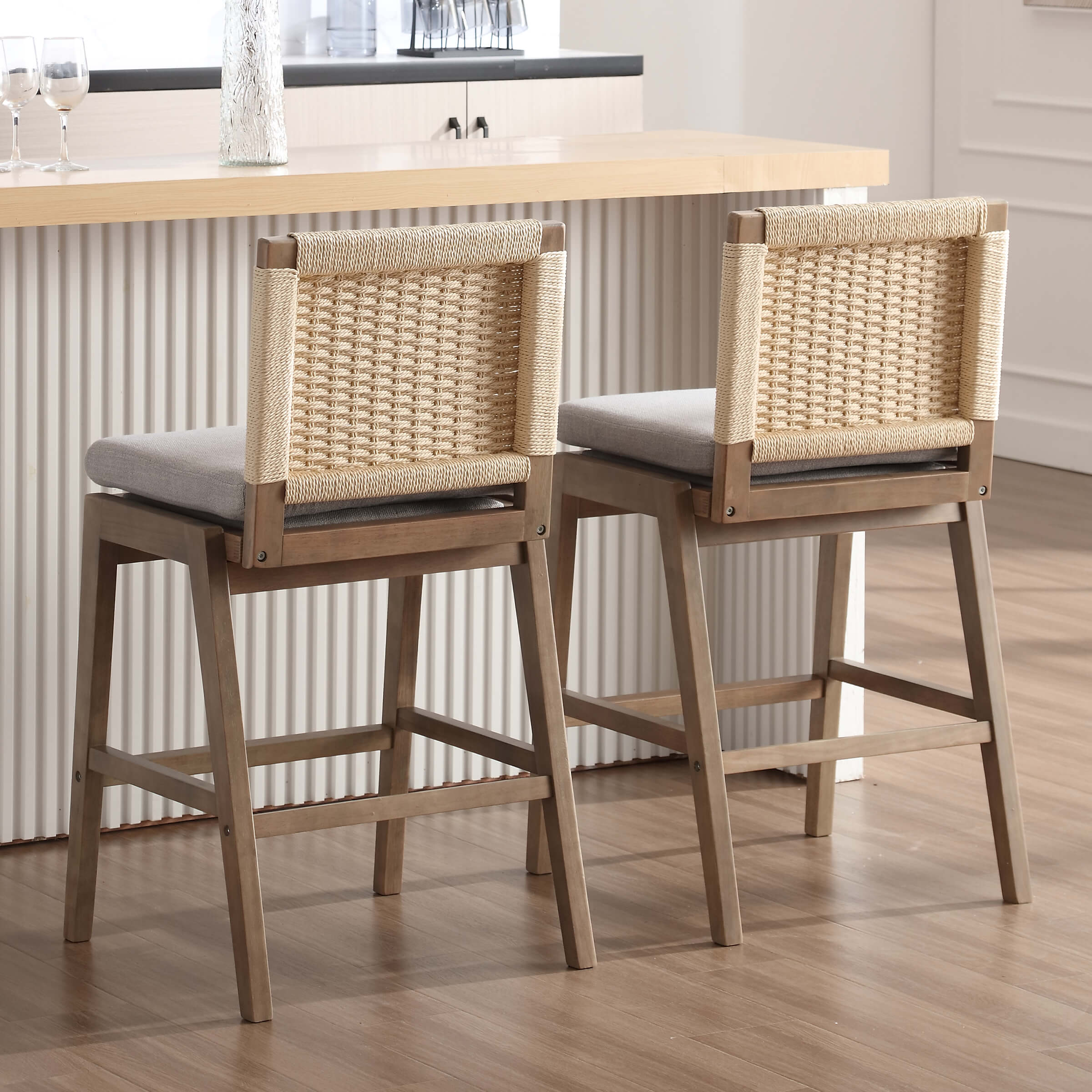 Kmax 27.25"H Woven Linen Counter Stools Set of 2 - 5743CS