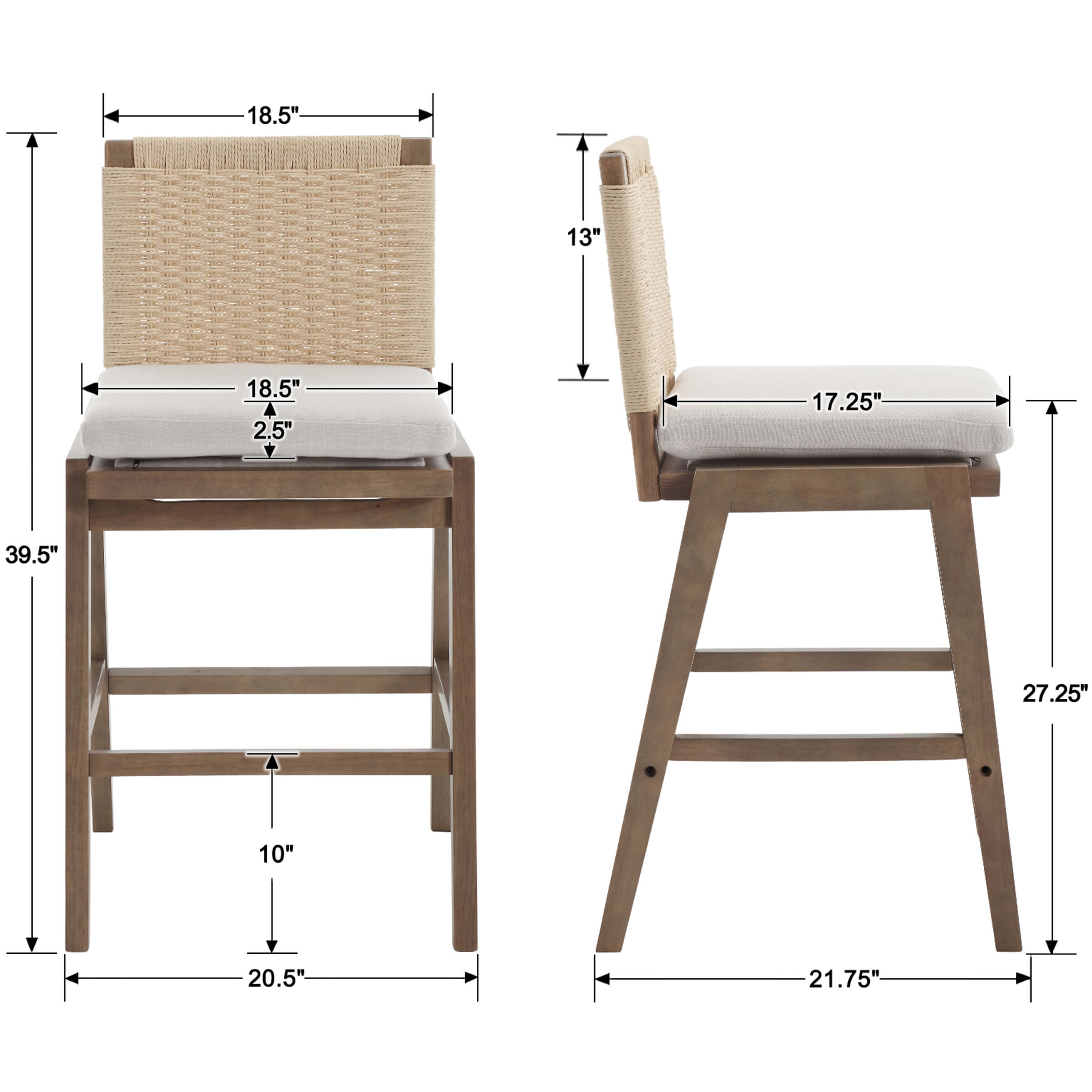 Kmax 27.25"H Woven Linen Counter Stools Set of 2 - 5743CS