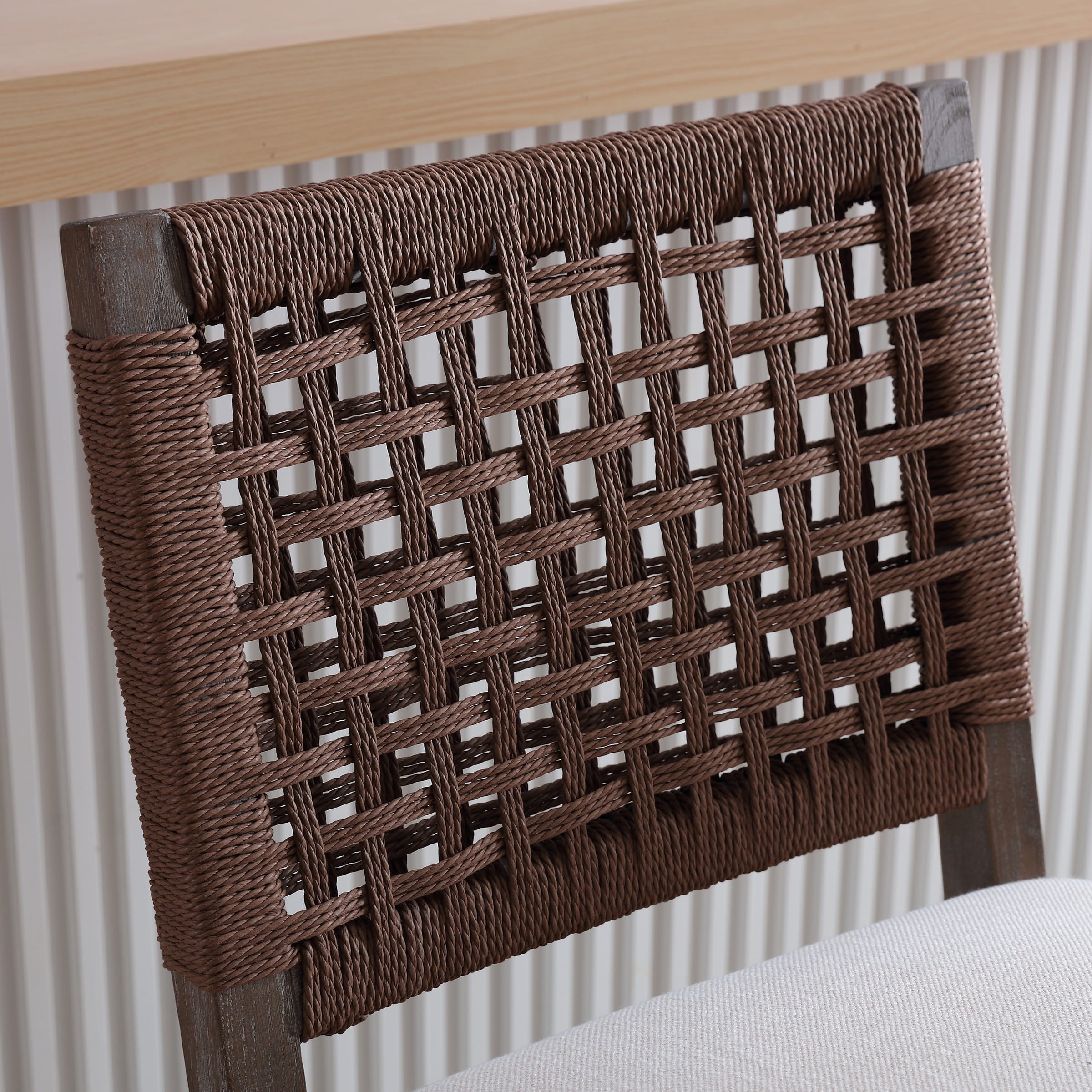 Kmax 27"H Farmhouse Woven Backrest Counter Stools Set of 2 - 2227CS