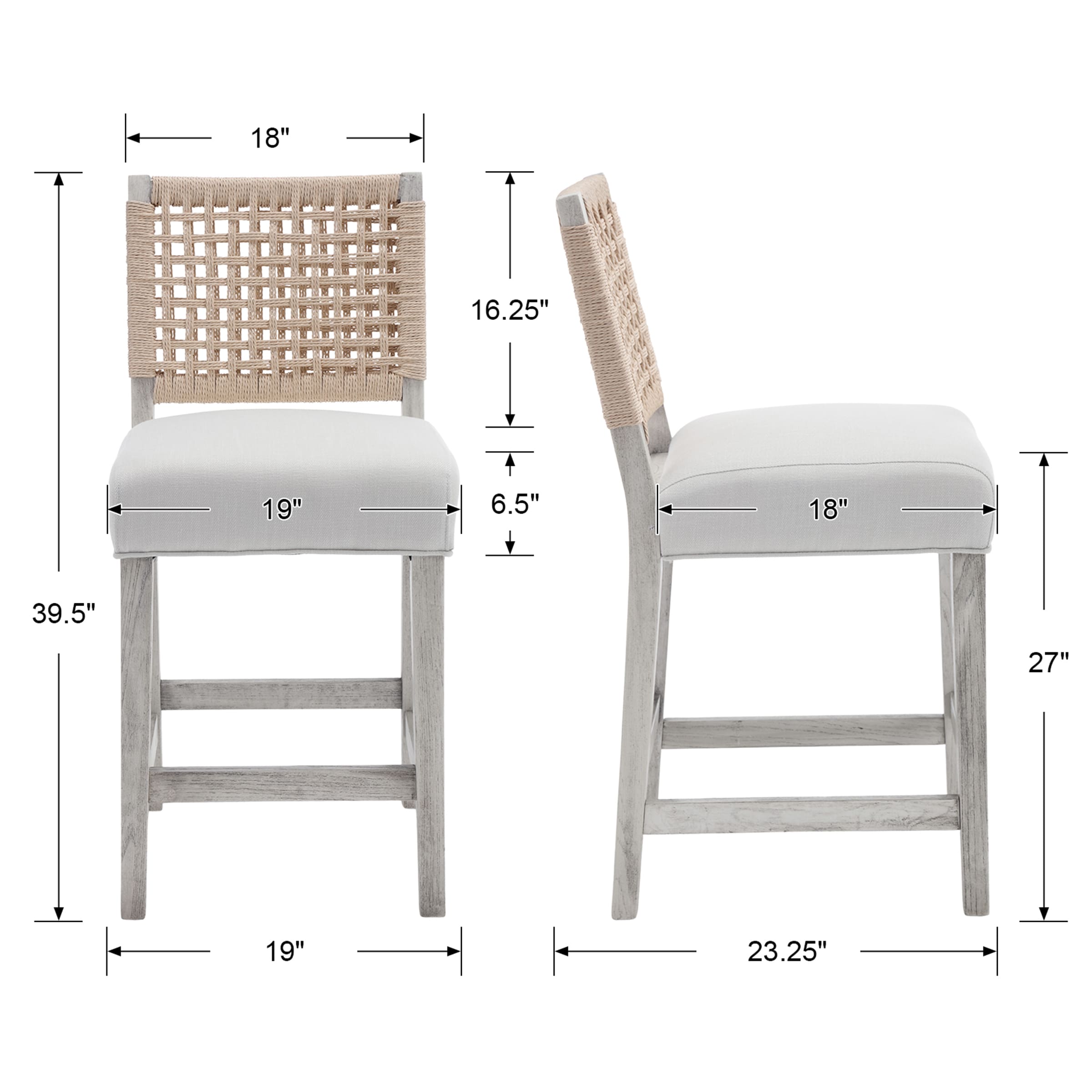 Kmax 27"H Farmhouse Woven Backrest Counter Stools Set of 2 - 2227CS