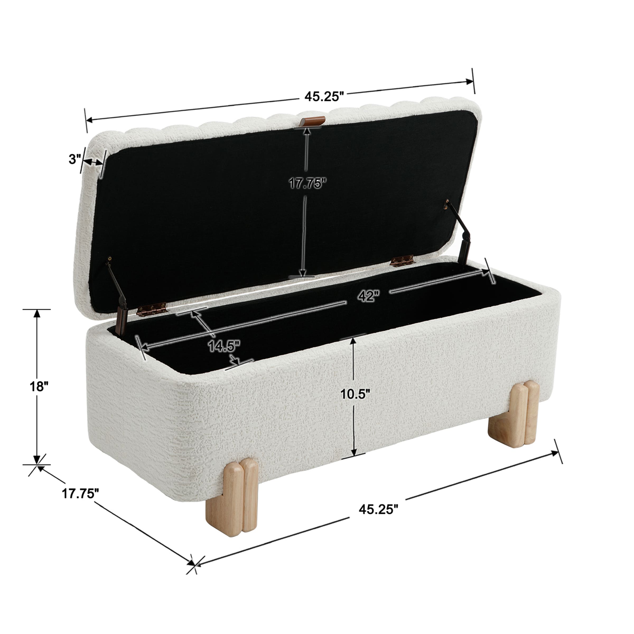 ROCITY 45" Rectangle Storage Bench Entryway Bench - 2632BH