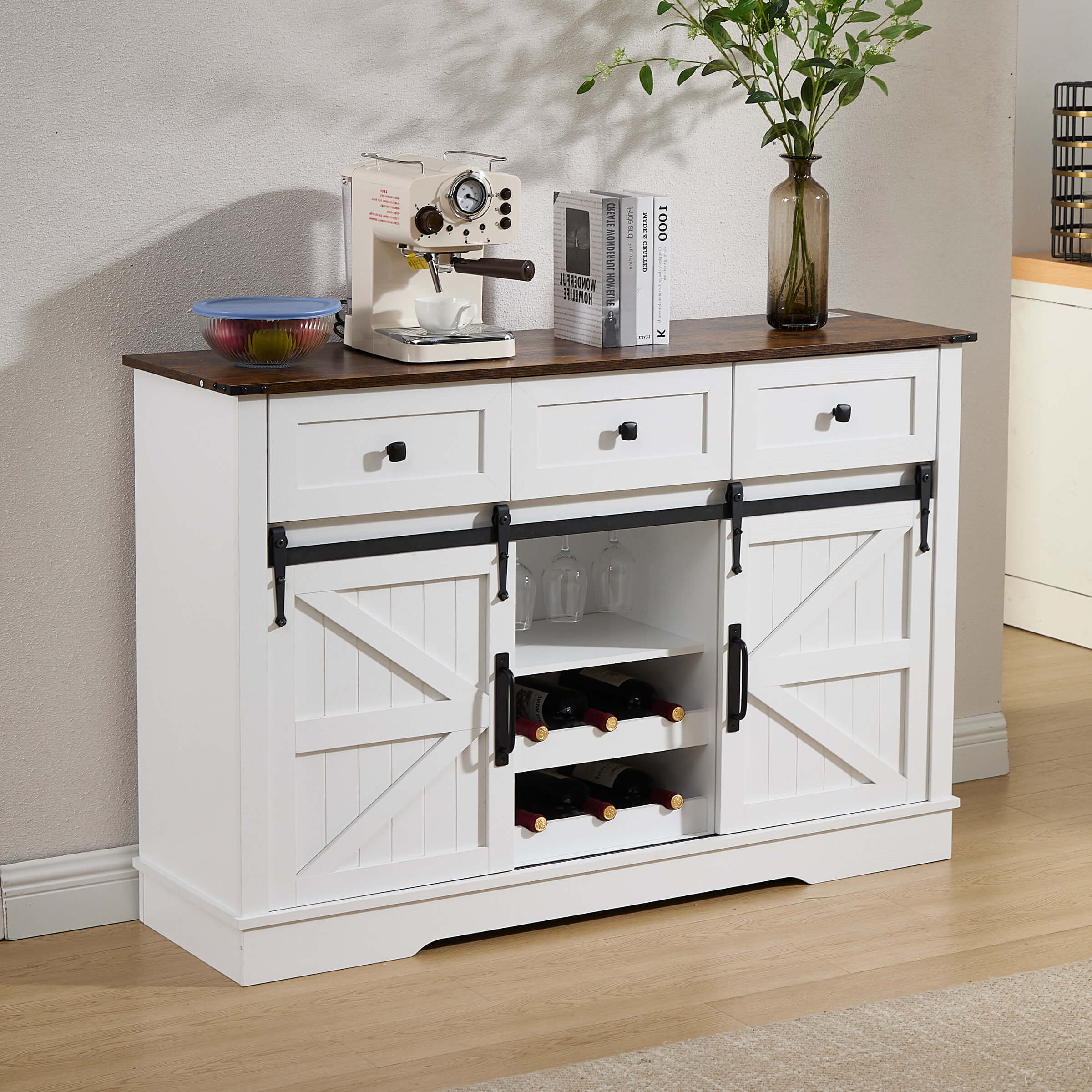 Kmax 54"L Sideboard with Wine Rack and Storage Buffet Cabinet - XX157CB