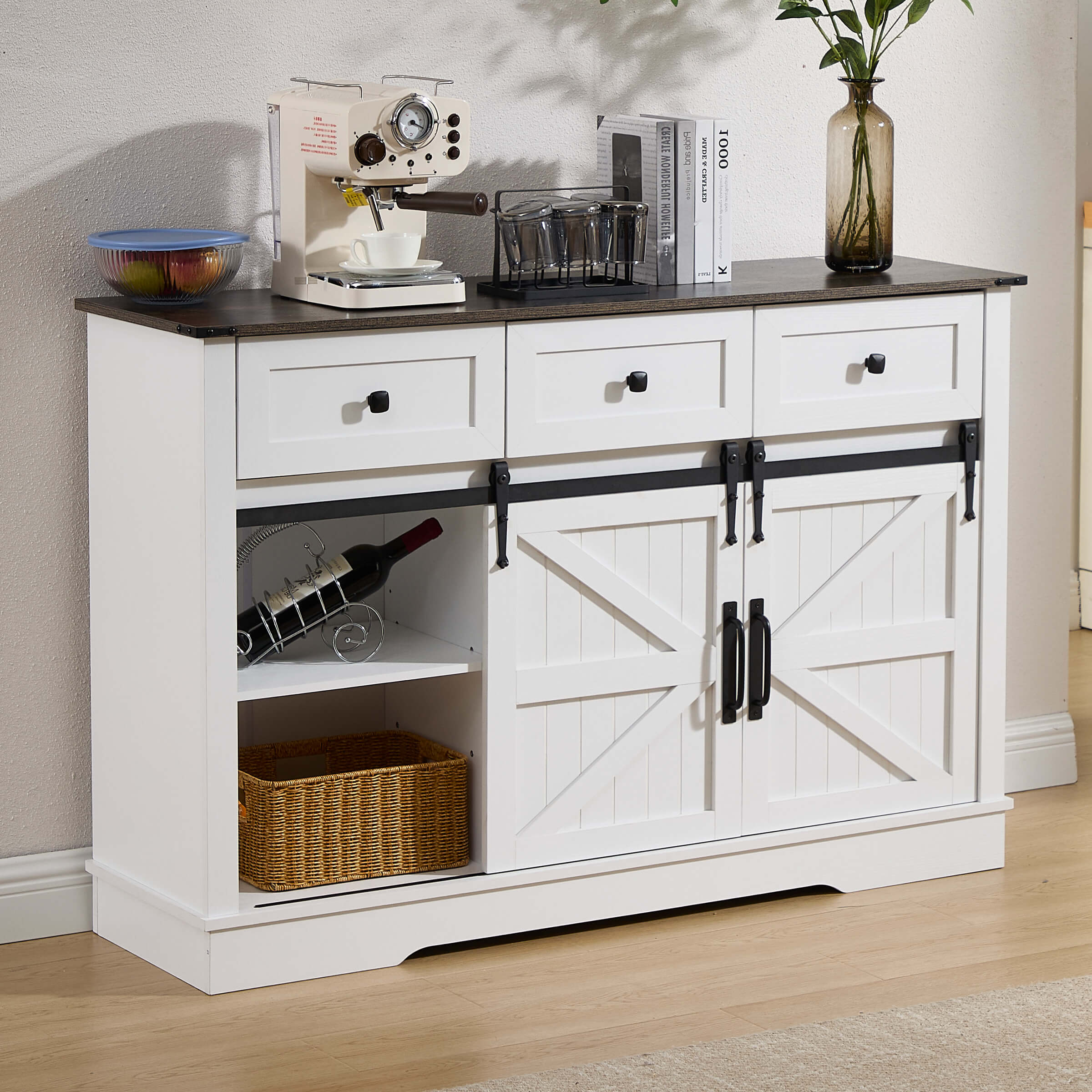 Kmax 54"L Sideboard with Wine Rack and Storage Buffet Cabinet - XX157CB