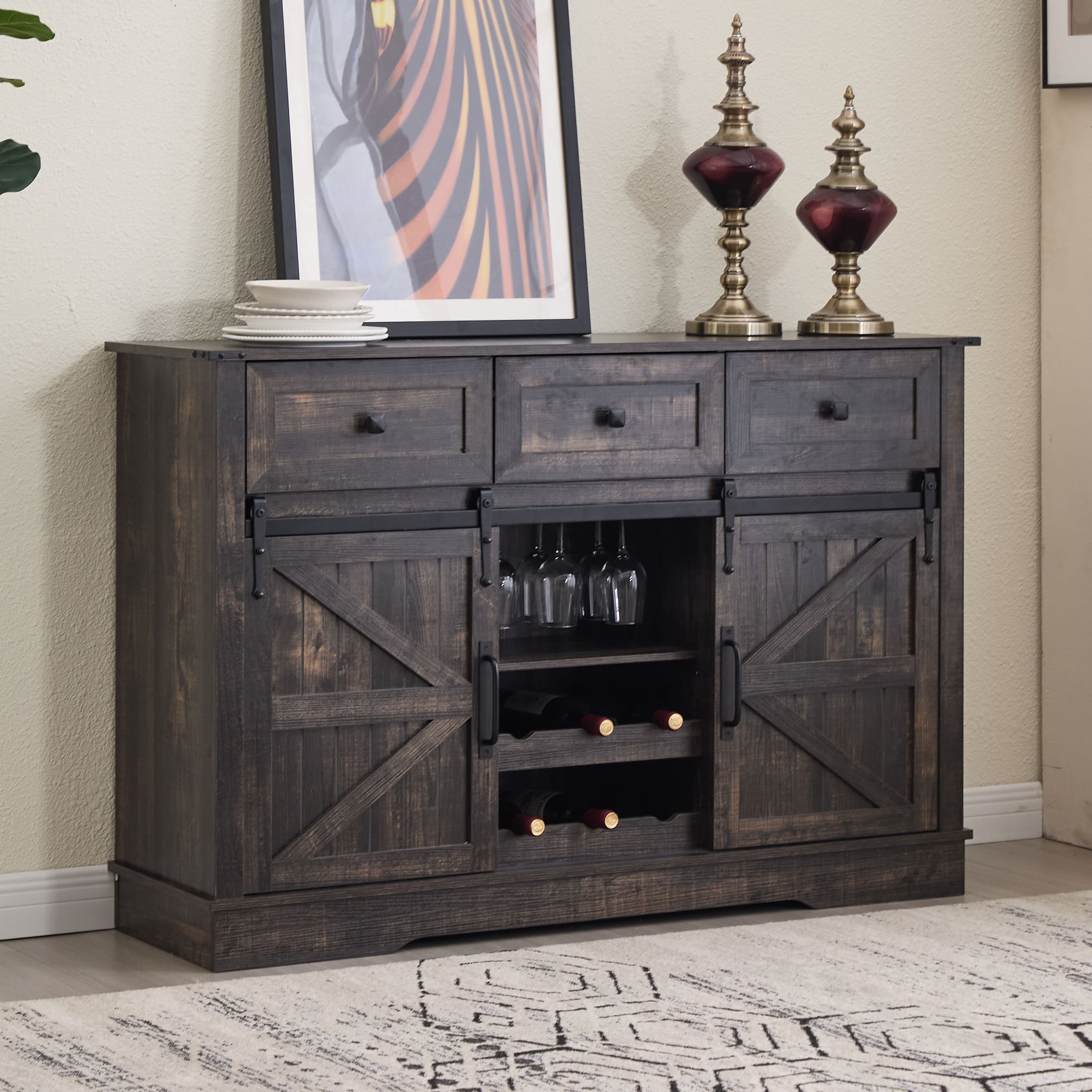 Kmax 54"L Sideboard with Wine Rack and Storage Buffet Cabinet - XX157CB