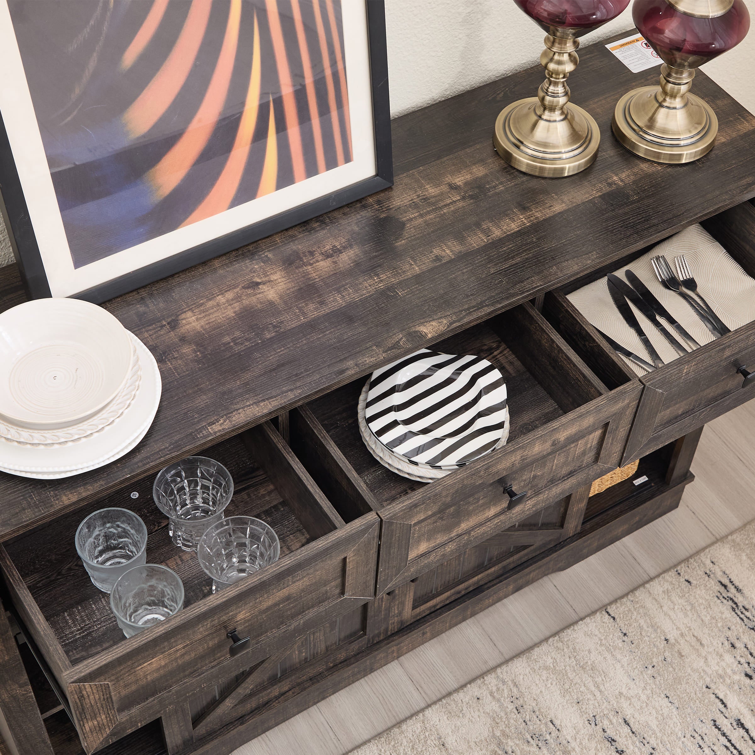 Kmax 54"L Sideboard with Wine Rack and Storage Buffet Cabinet - XX157CB