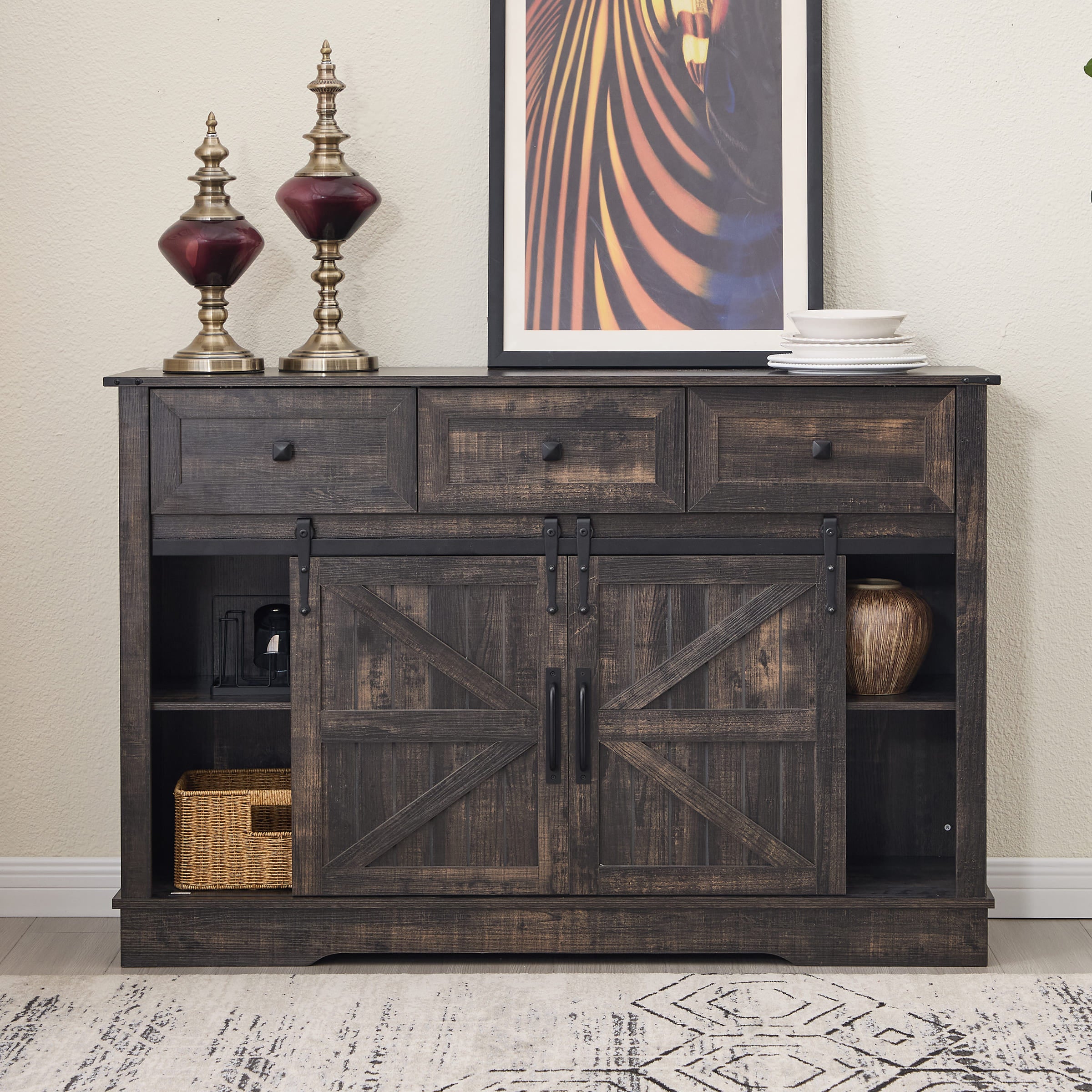 Kmax 54"L Sideboard with Wine Rack and Storage Buffet Cabinet - XX157CB