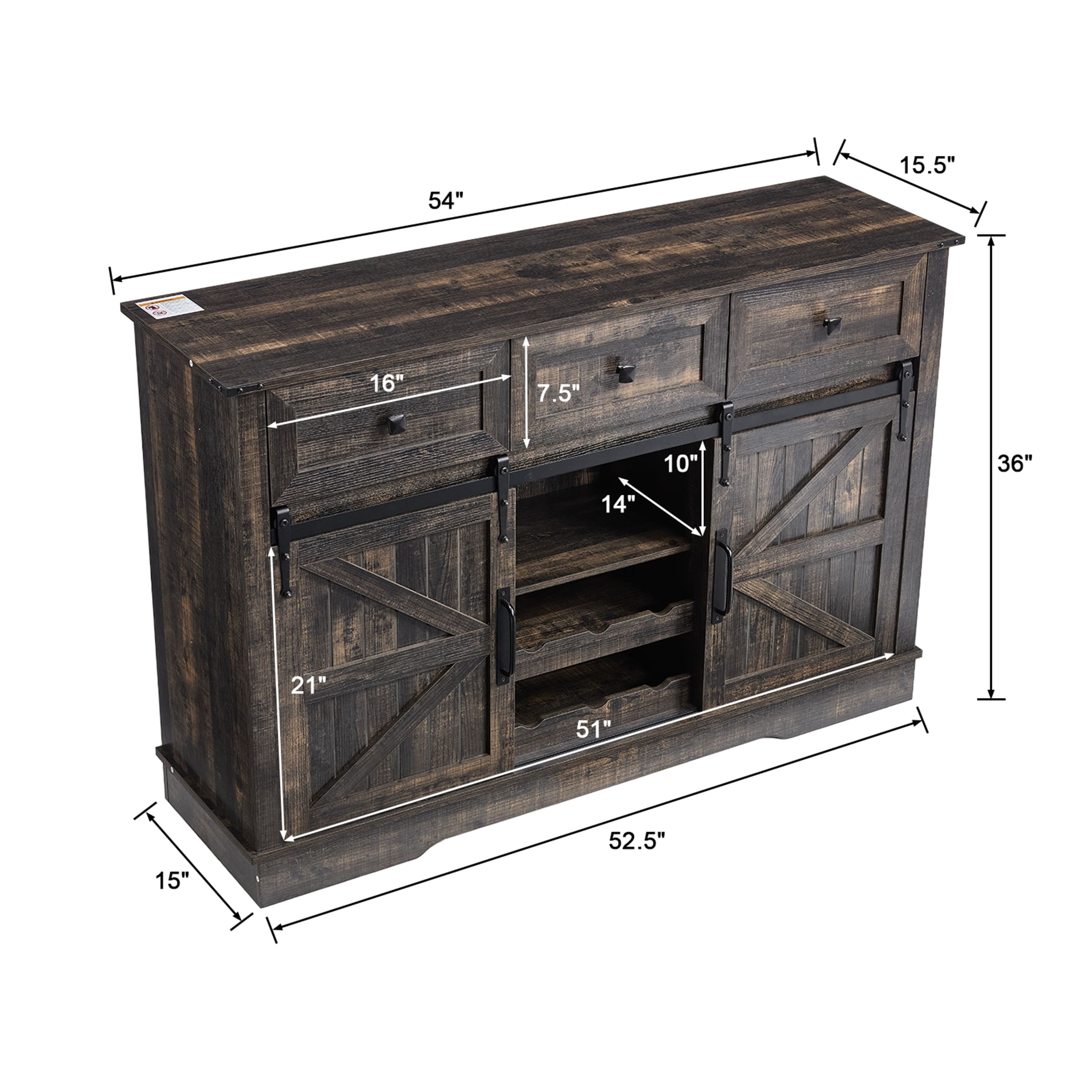 Kmax 54"L Sideboard with Wine Rack and Storage Buffet Cabinet - XX157CB