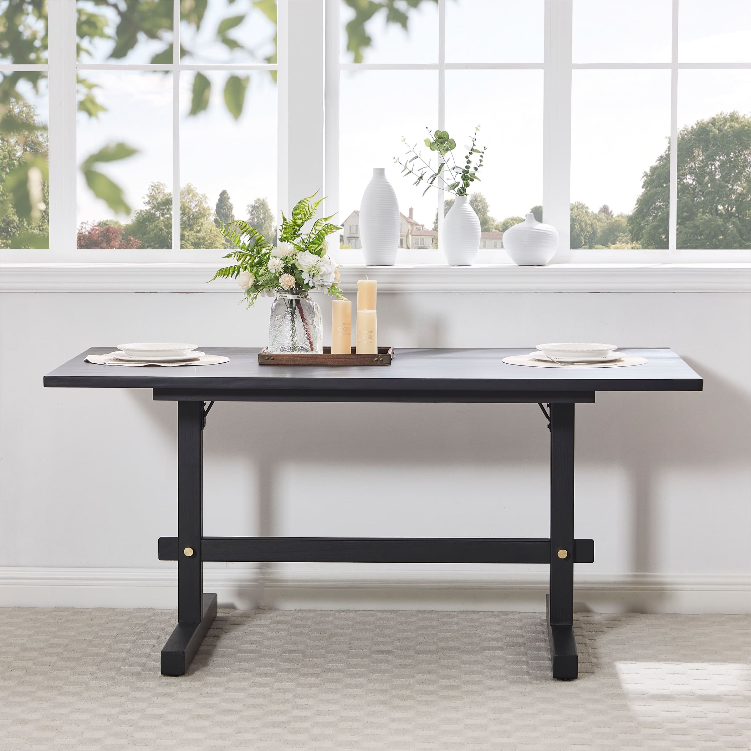 Kmax 63"W Farmhouse Rectangular Wood Dining Table - 22837DT