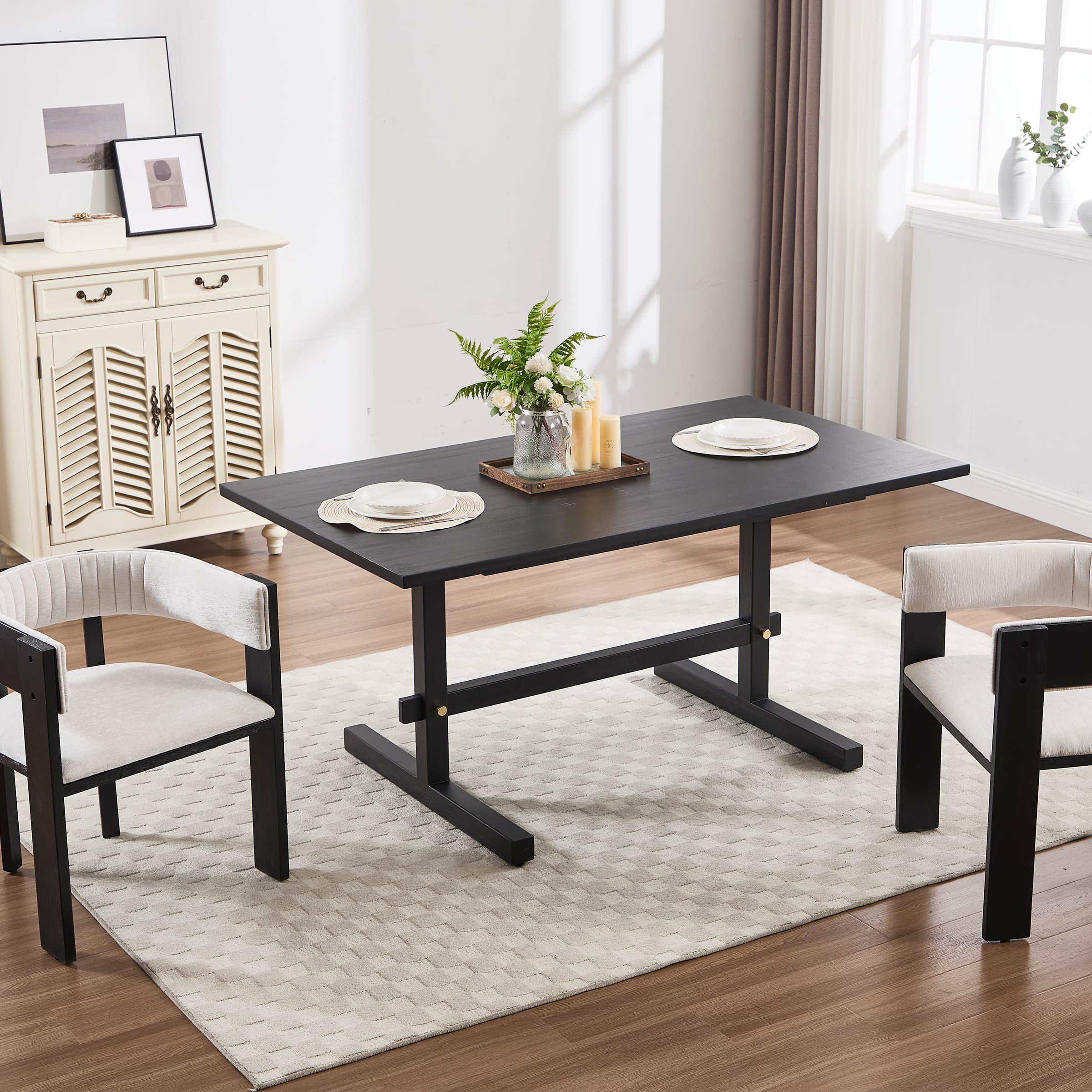 Kmax 63"W Farmhouse Rectangular Wood Dining Table - 22837DT