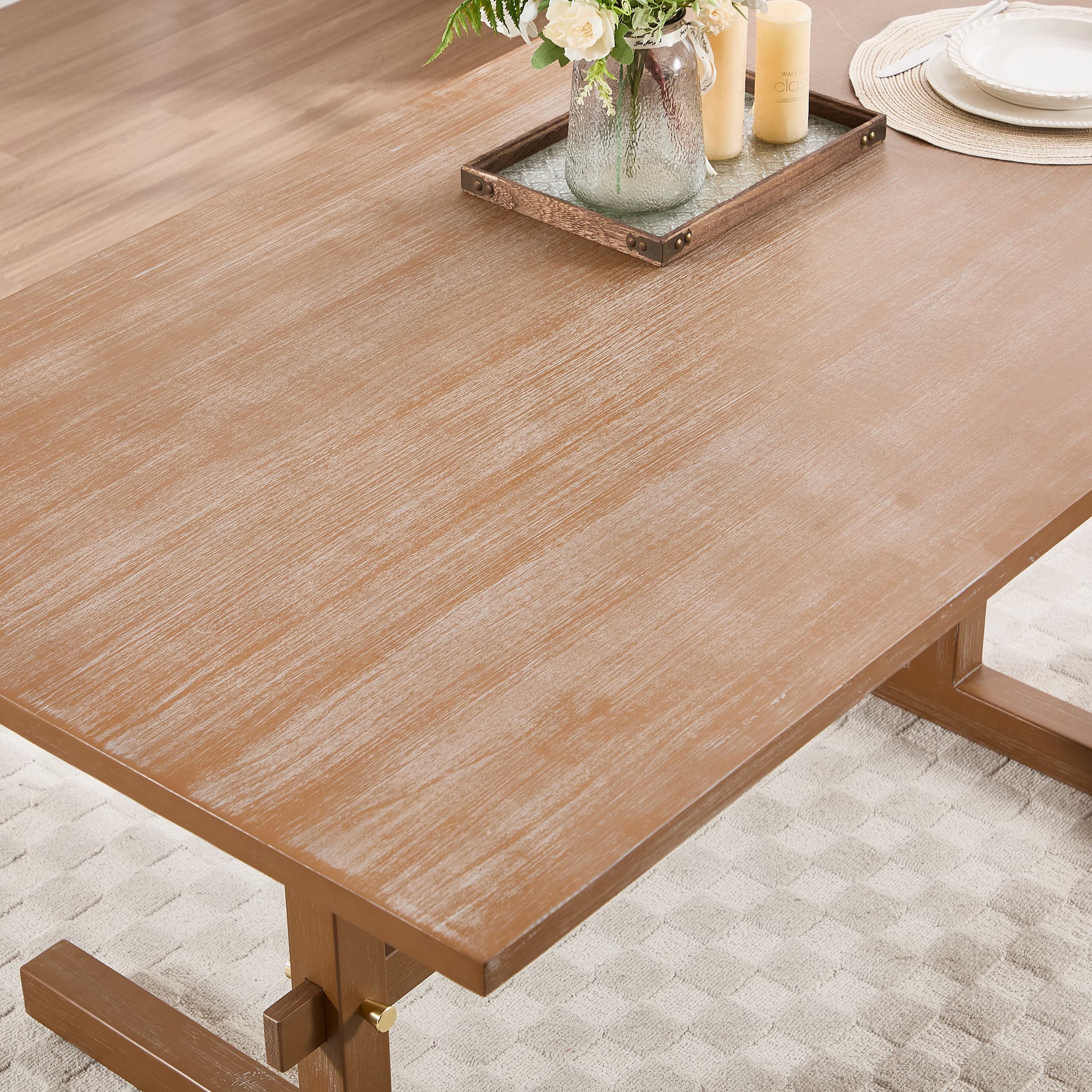 Kmax 63"W Farmhouse Rectangular Wood Dining Table - 22837DT