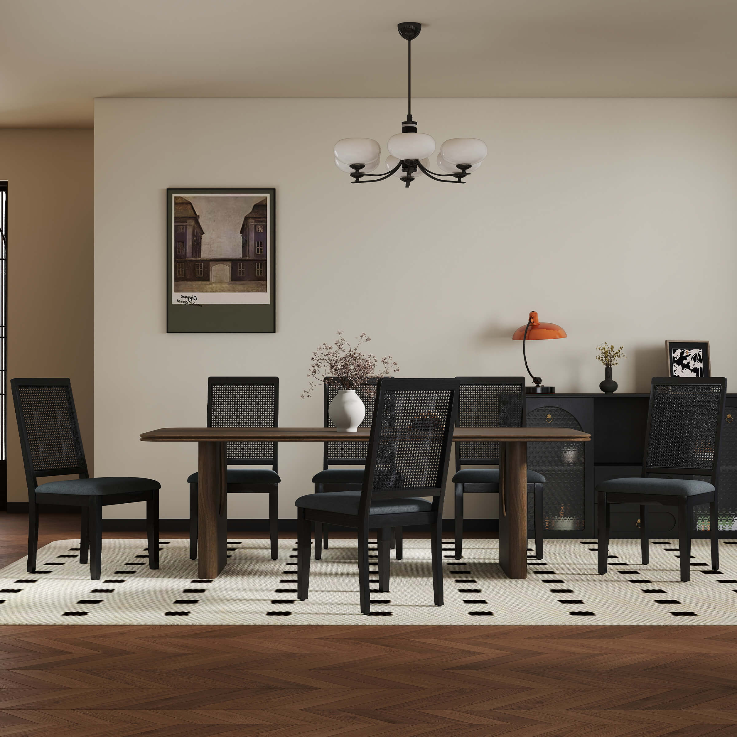 Kmax Armless Dining Chairs with High Rattan Back Set of 2 - 50047DC