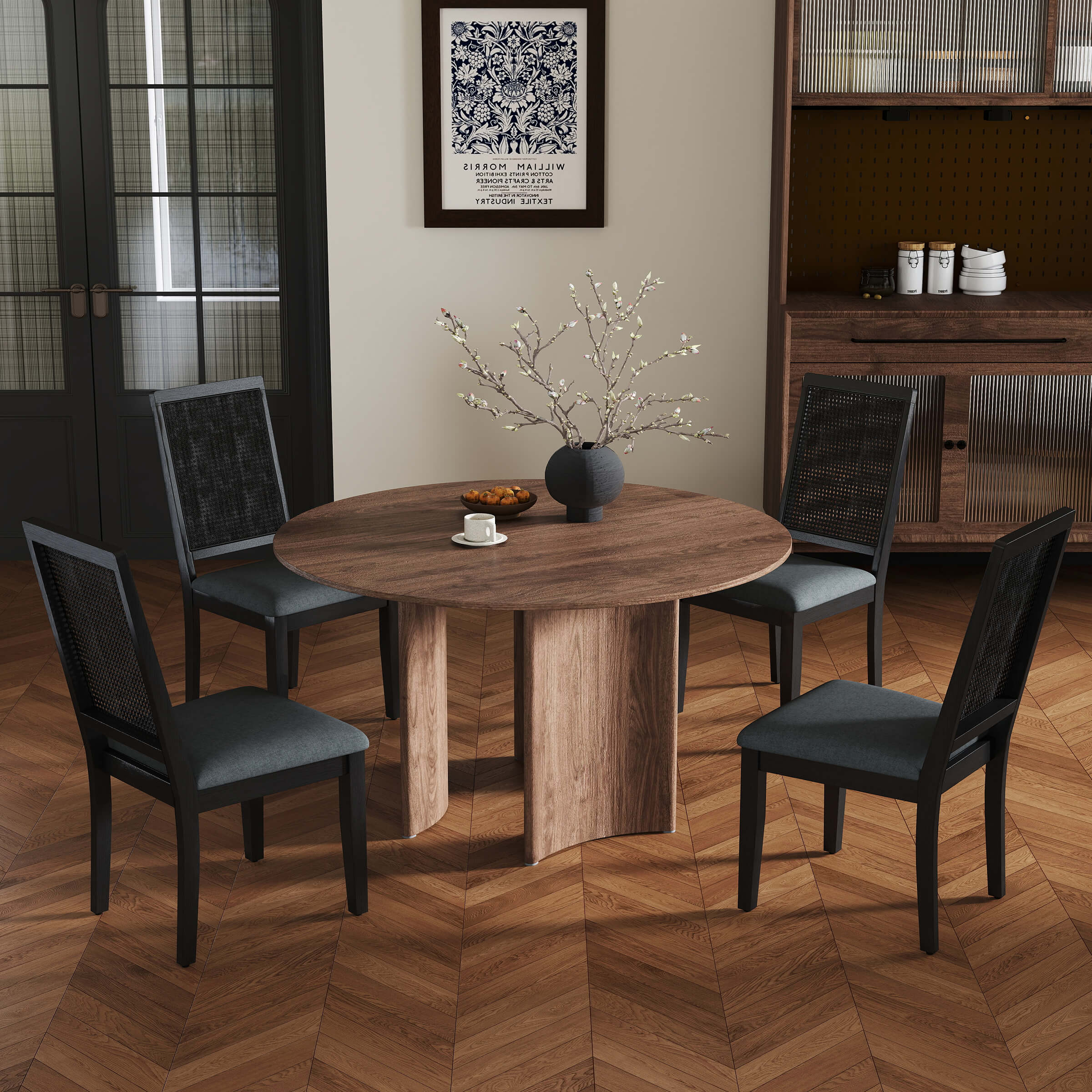 Kmax Armless Dining Chairs with High Rattan Back Set of 2 - 50047DC