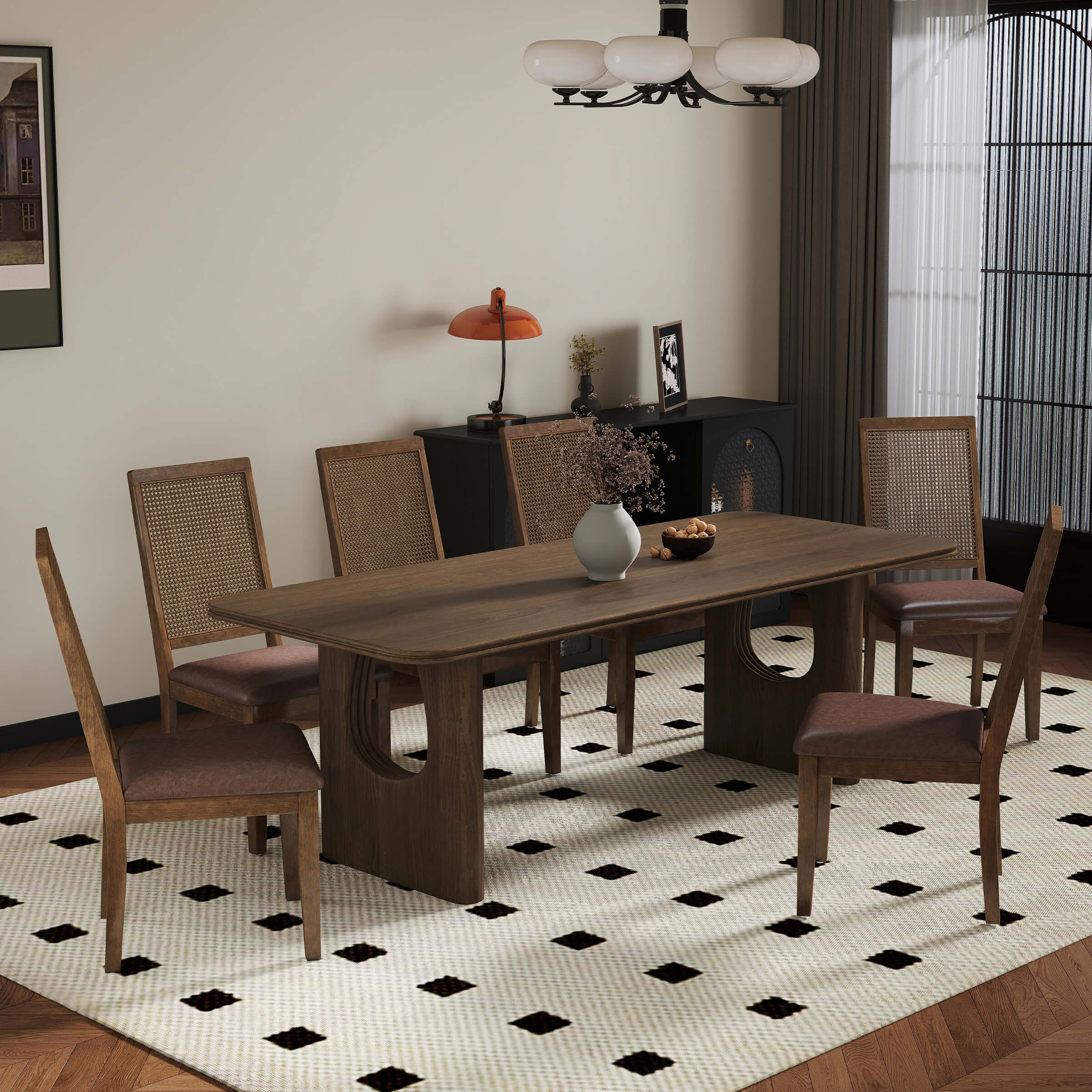 Kmax Armless Dining Chairs with High Rattan Back Set of 2 - 50047DC