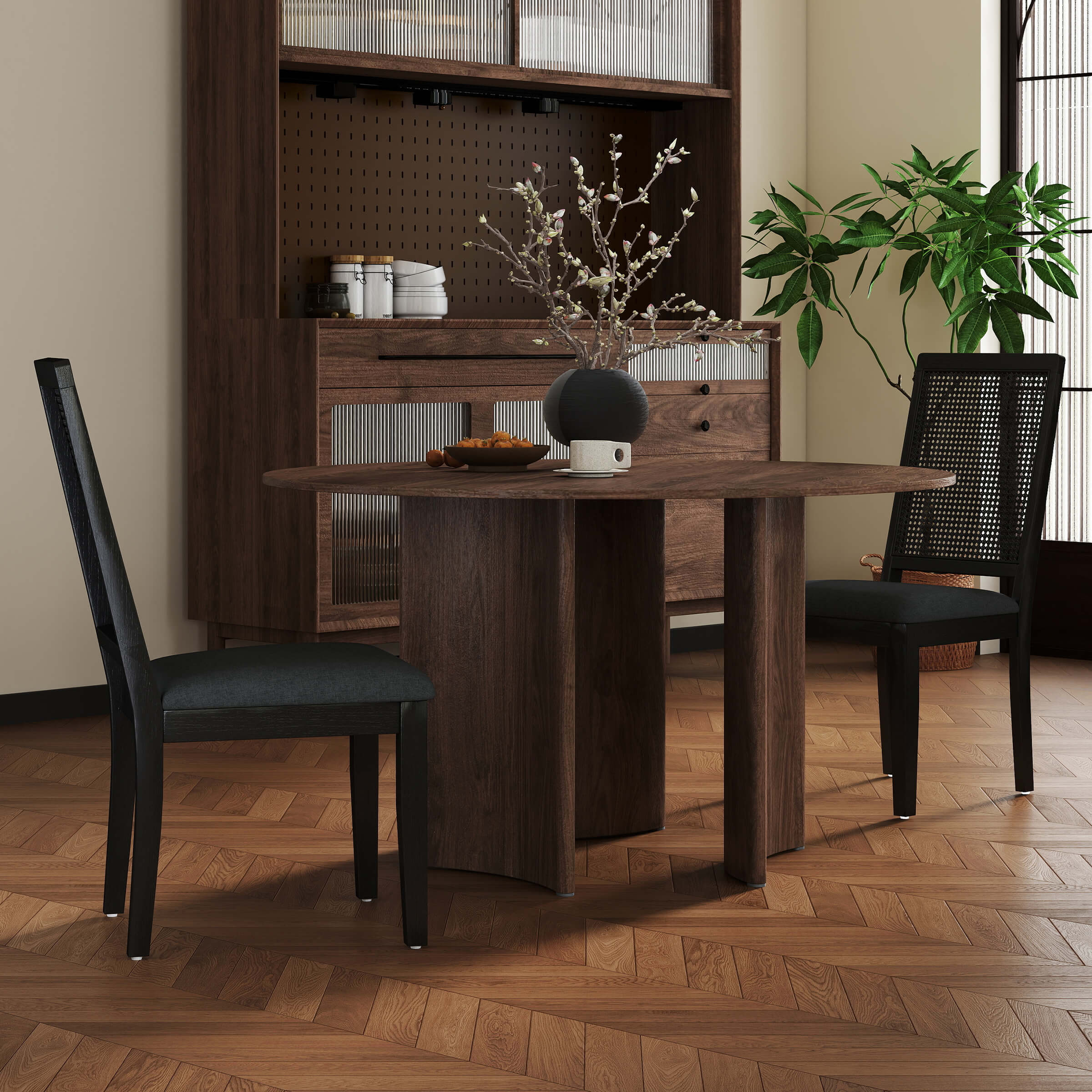 Kmax Armless Dining Chairs with High Rattan Back Set of 2 - 50047DC