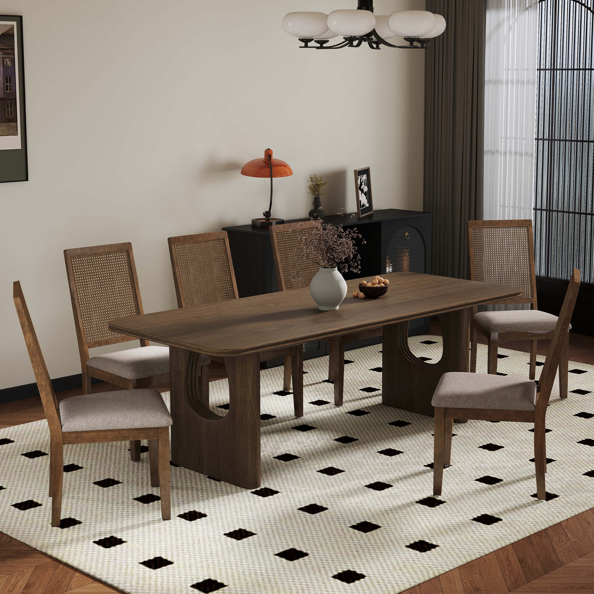 Kmax Armless Dining Chairs with High Rattan Back Set of 2 - 50047DC