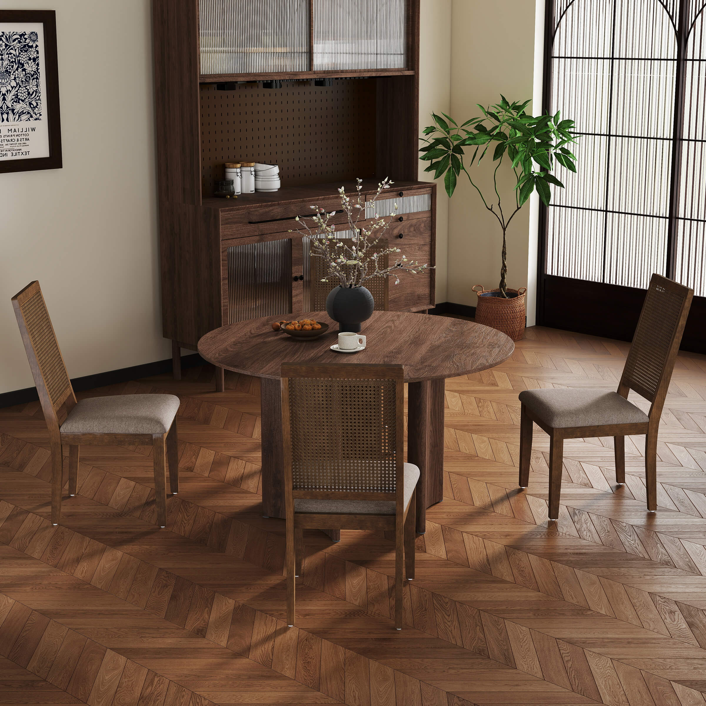 Kmax Armless Dining Chairs with High Rattan Back Set of 2 - 50047DC