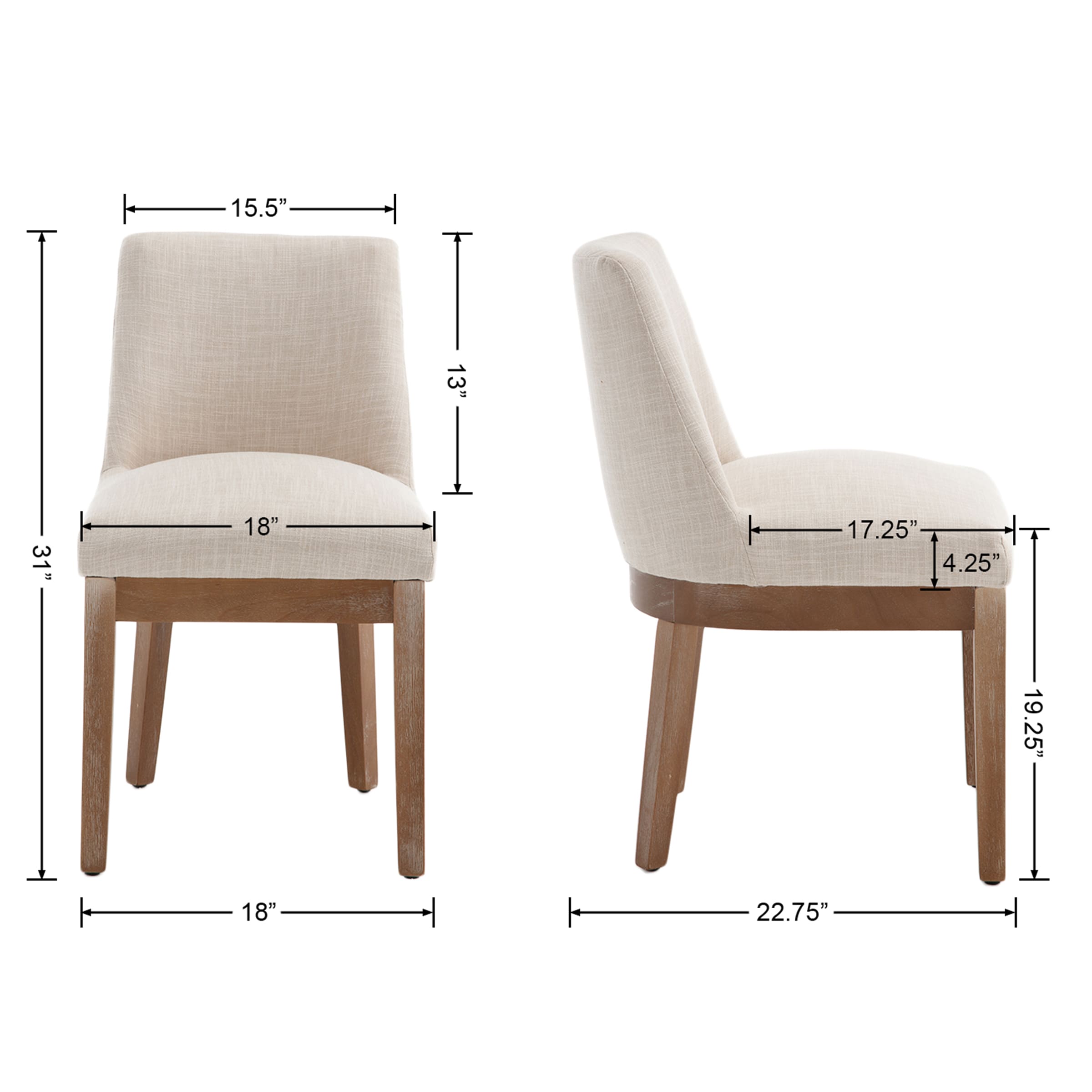 Kmax Dining Chairs with Wood Legs Set of 2 - 8925DC