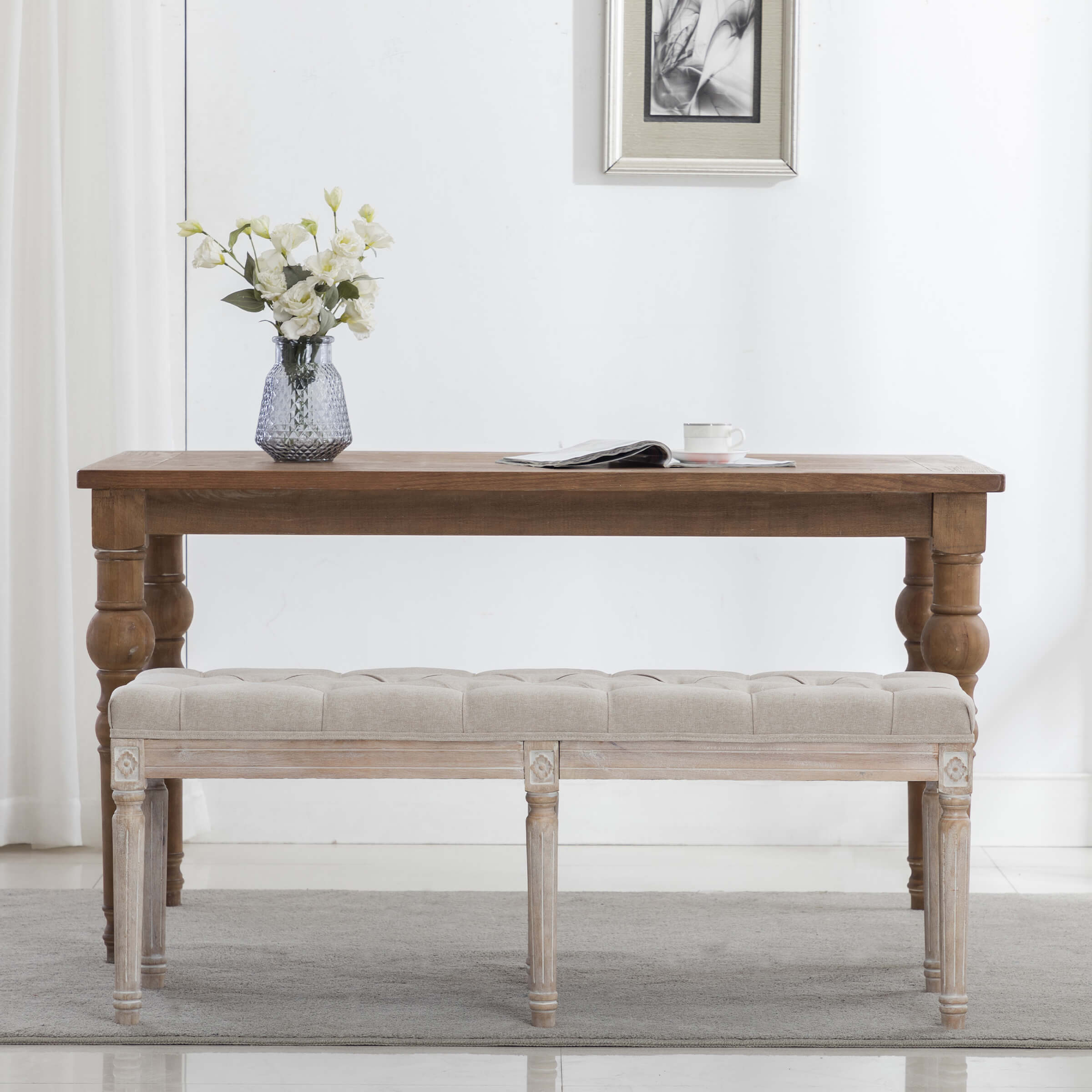 Kmax Fabric Wood Legs Dining Bench - 7537BH