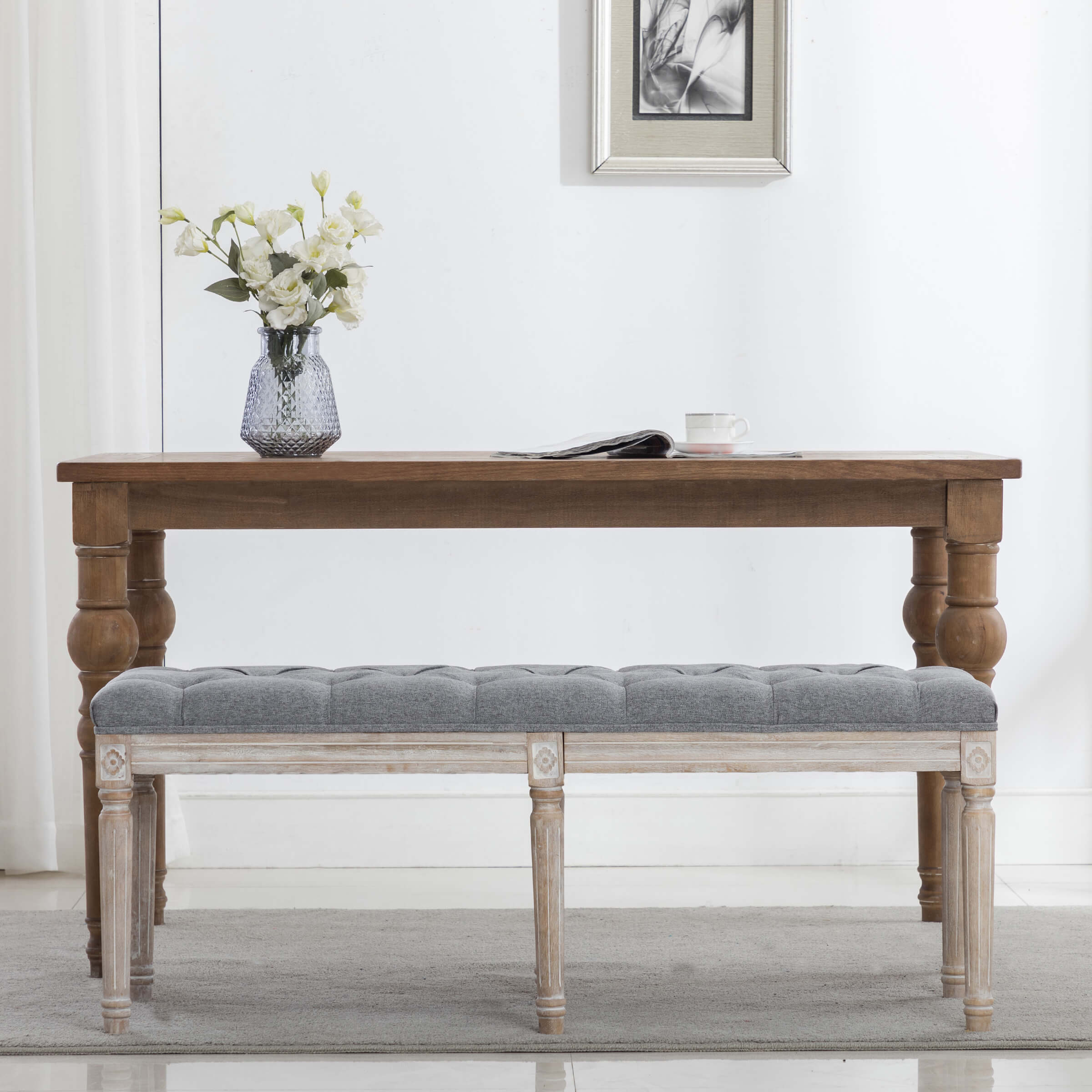 Kmax Fabric Wood Legs Dining Bench - 7537BH