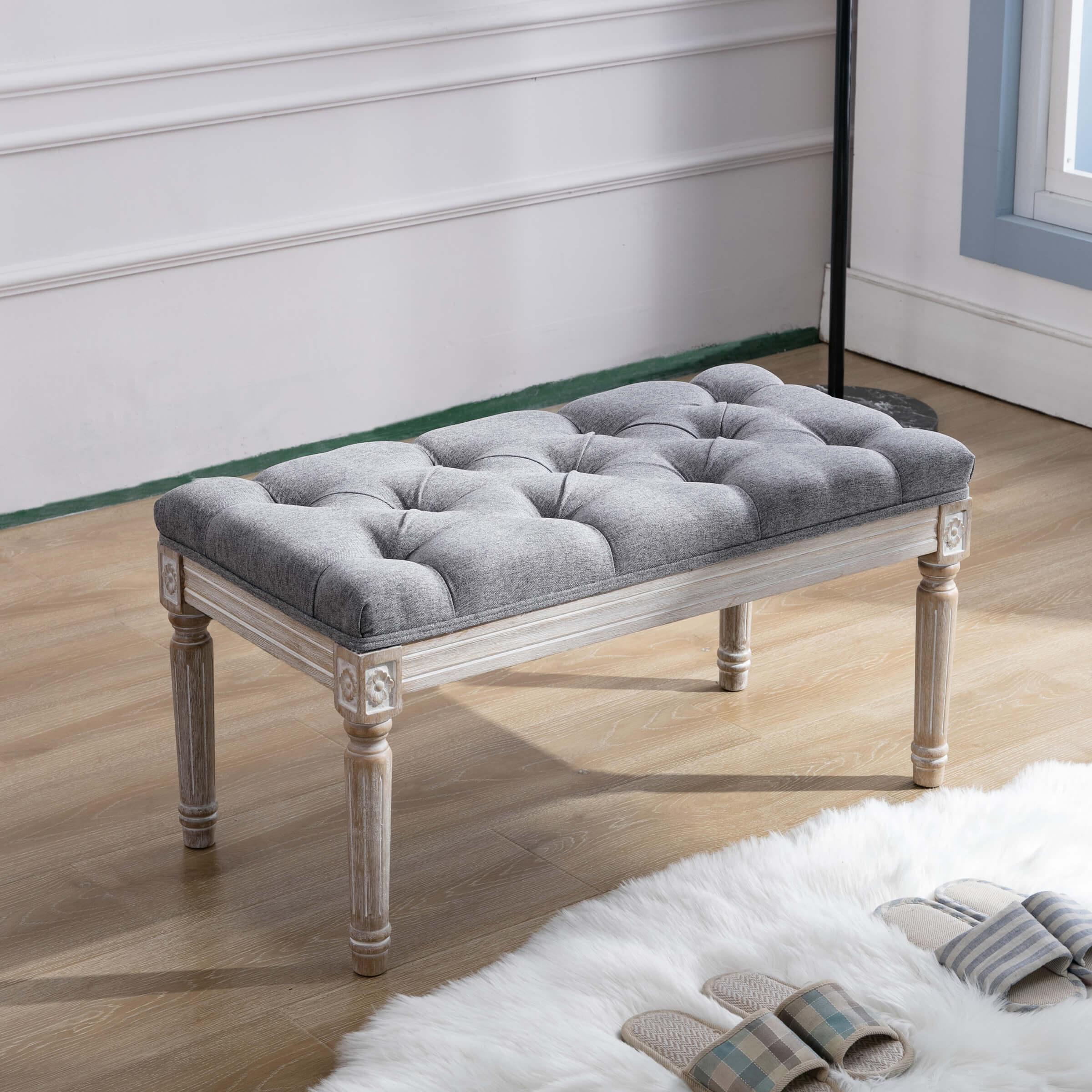 Kmax Fabric Wood Legs Dining Bench - 7537BH