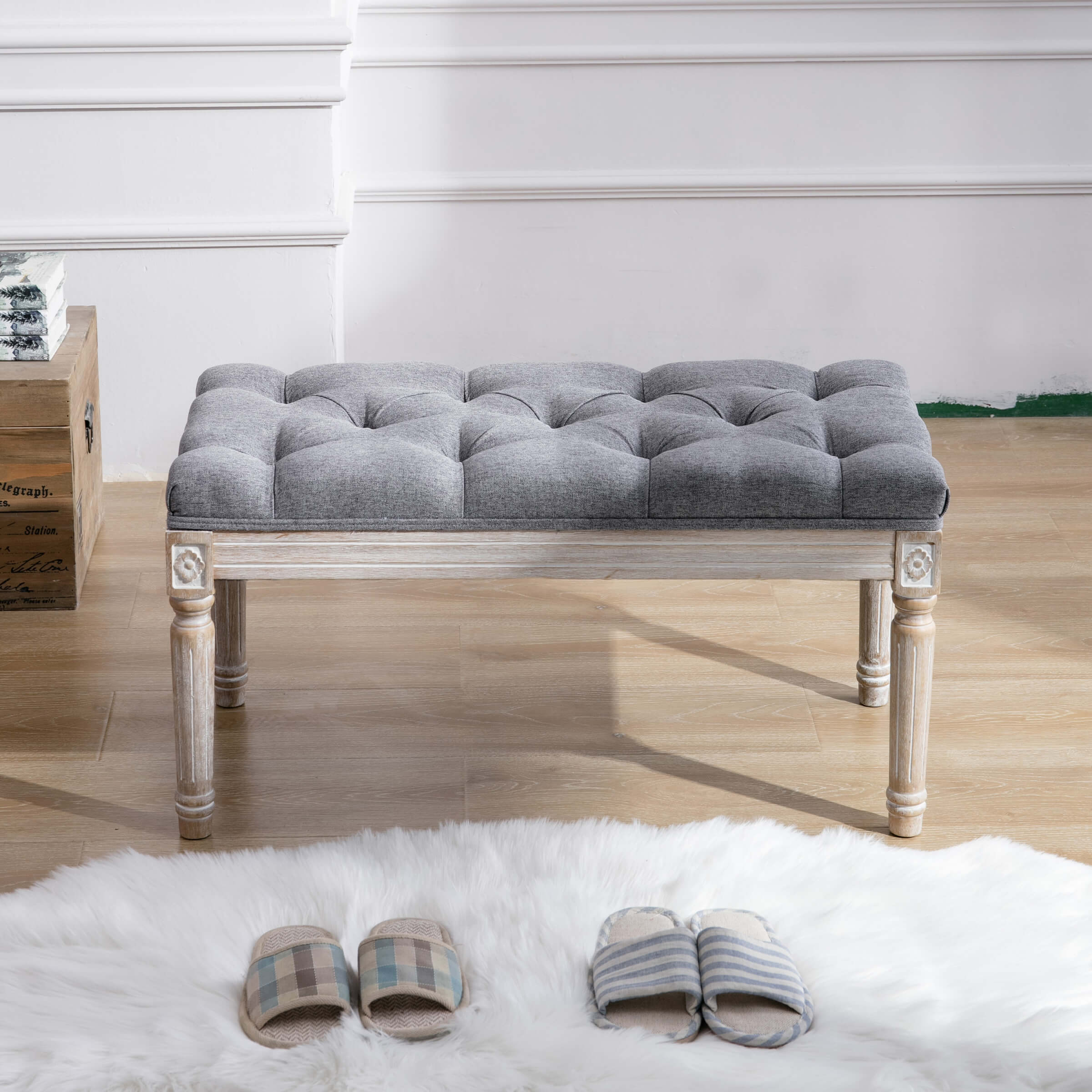 Kmax Fabric Wood Legs Dining Bench - 7537BH