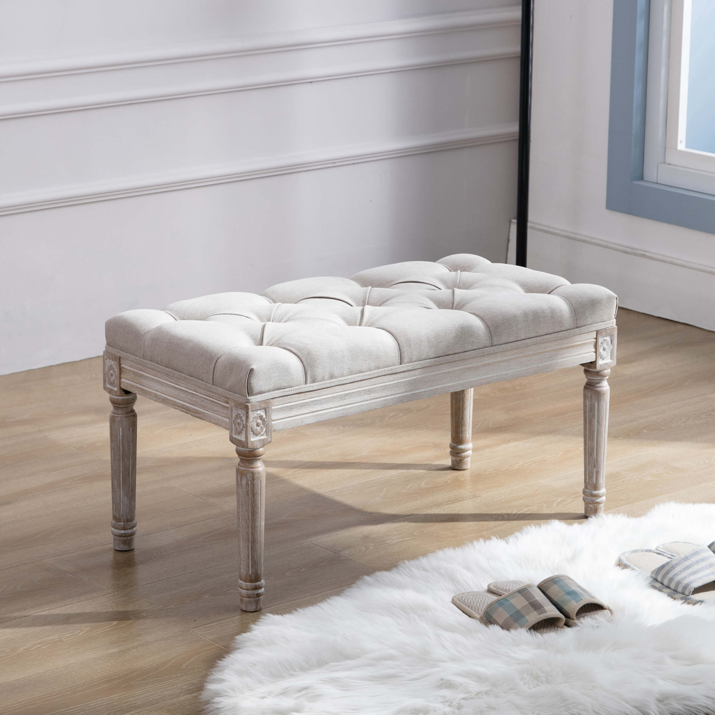 Kmax Fabric Wood Legs Dining Bench - 7537BH