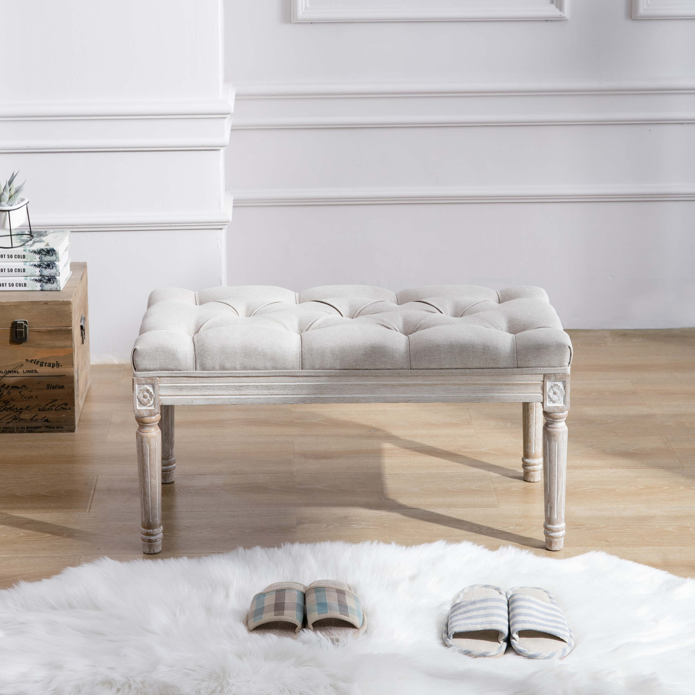 Kmax Fabric Wood Legs Dining Bench - 7537BH