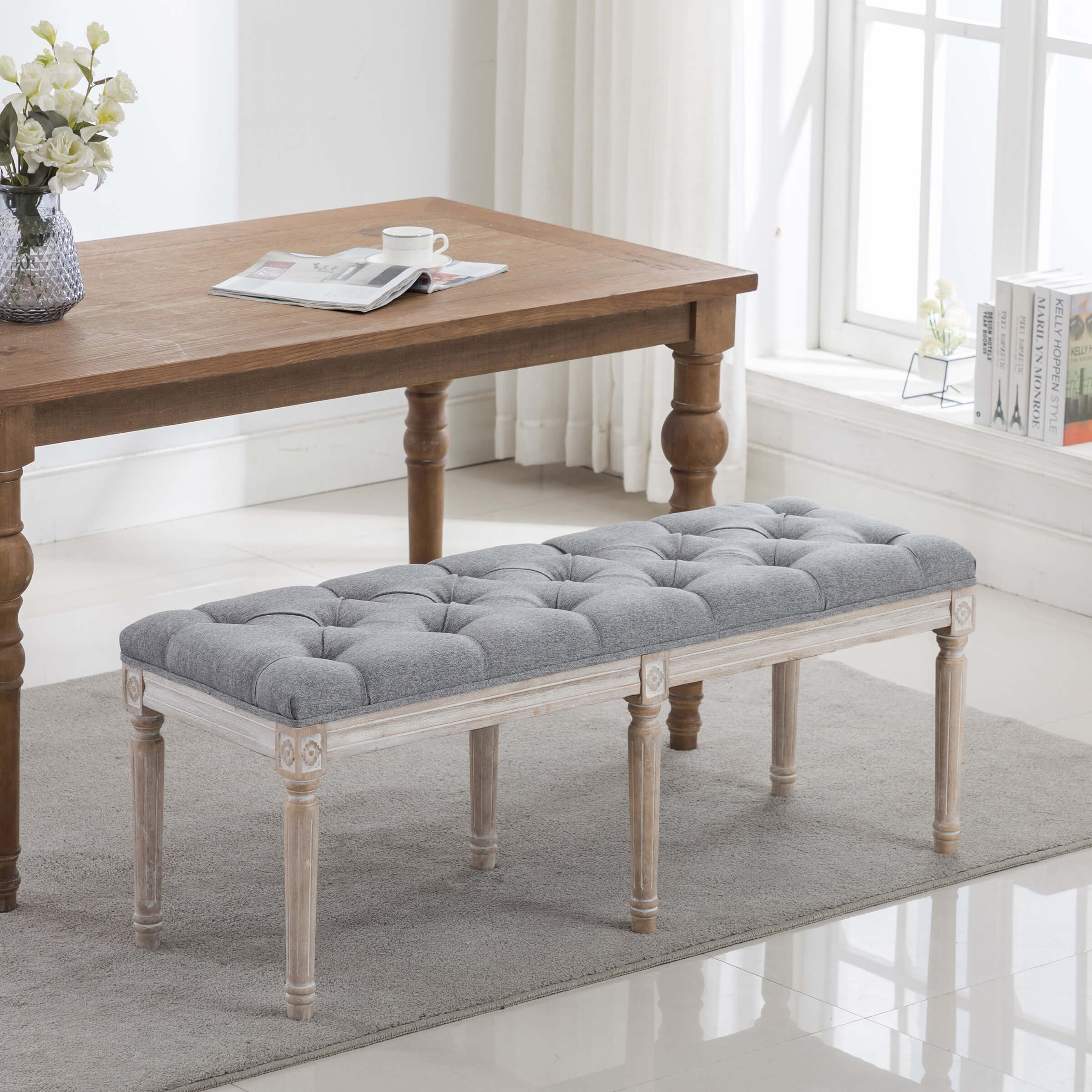 Kmax Fabric Wood Legs Dining Bench - 7537BH