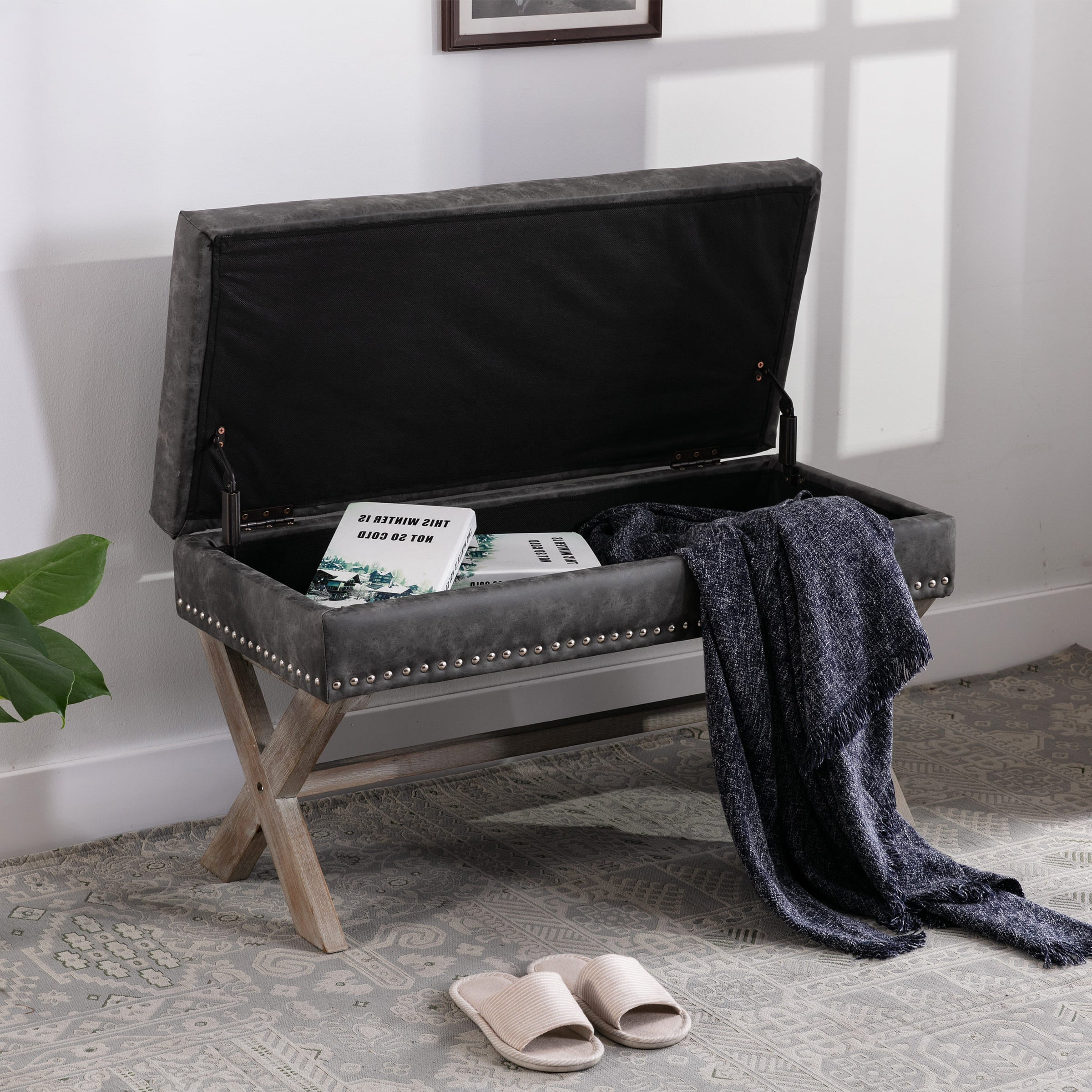 Kmax Fabric Storage Upholstered Entryway Bench - 7868BH