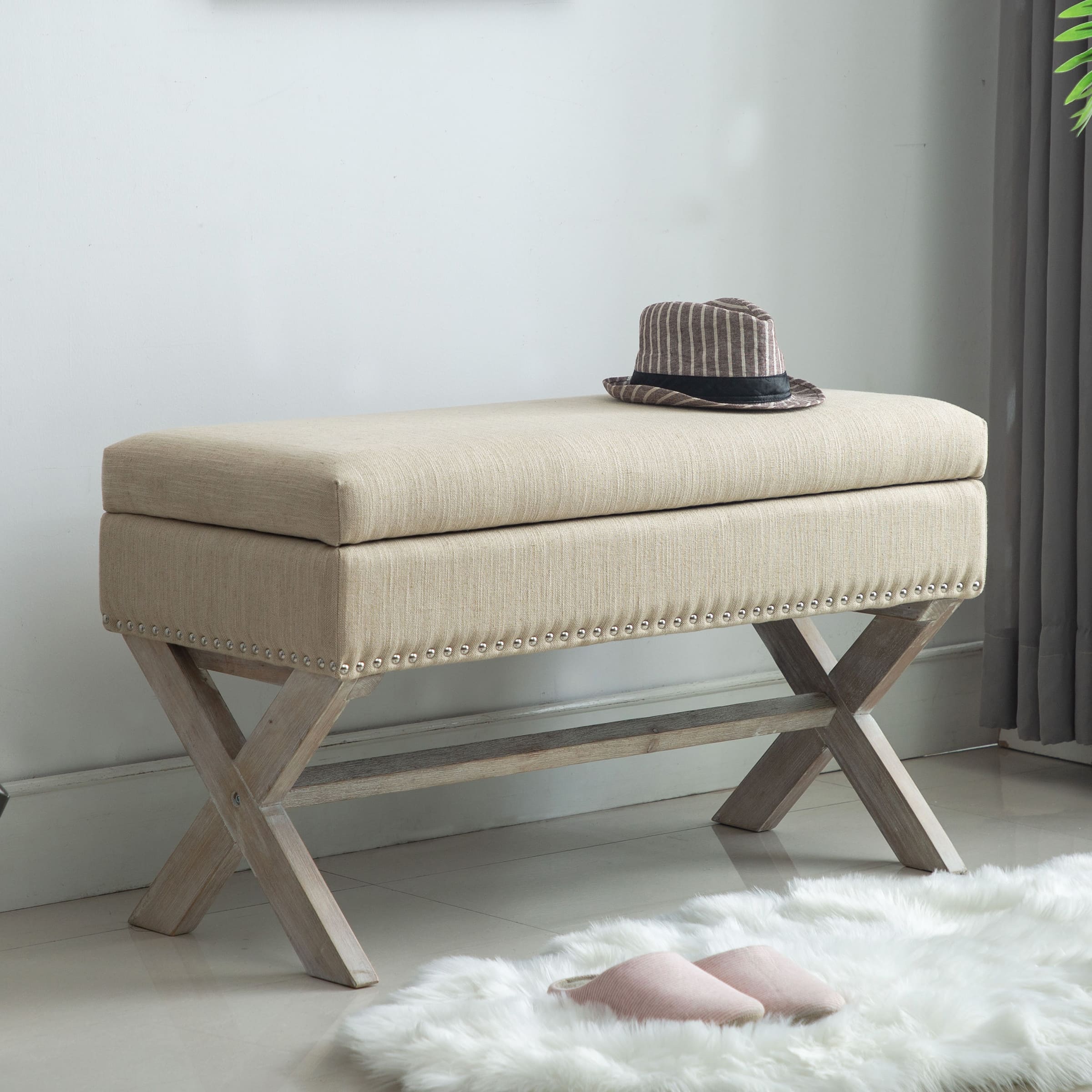 Kmax Fabric Storage Upholstered Entryway Bench 7868BH