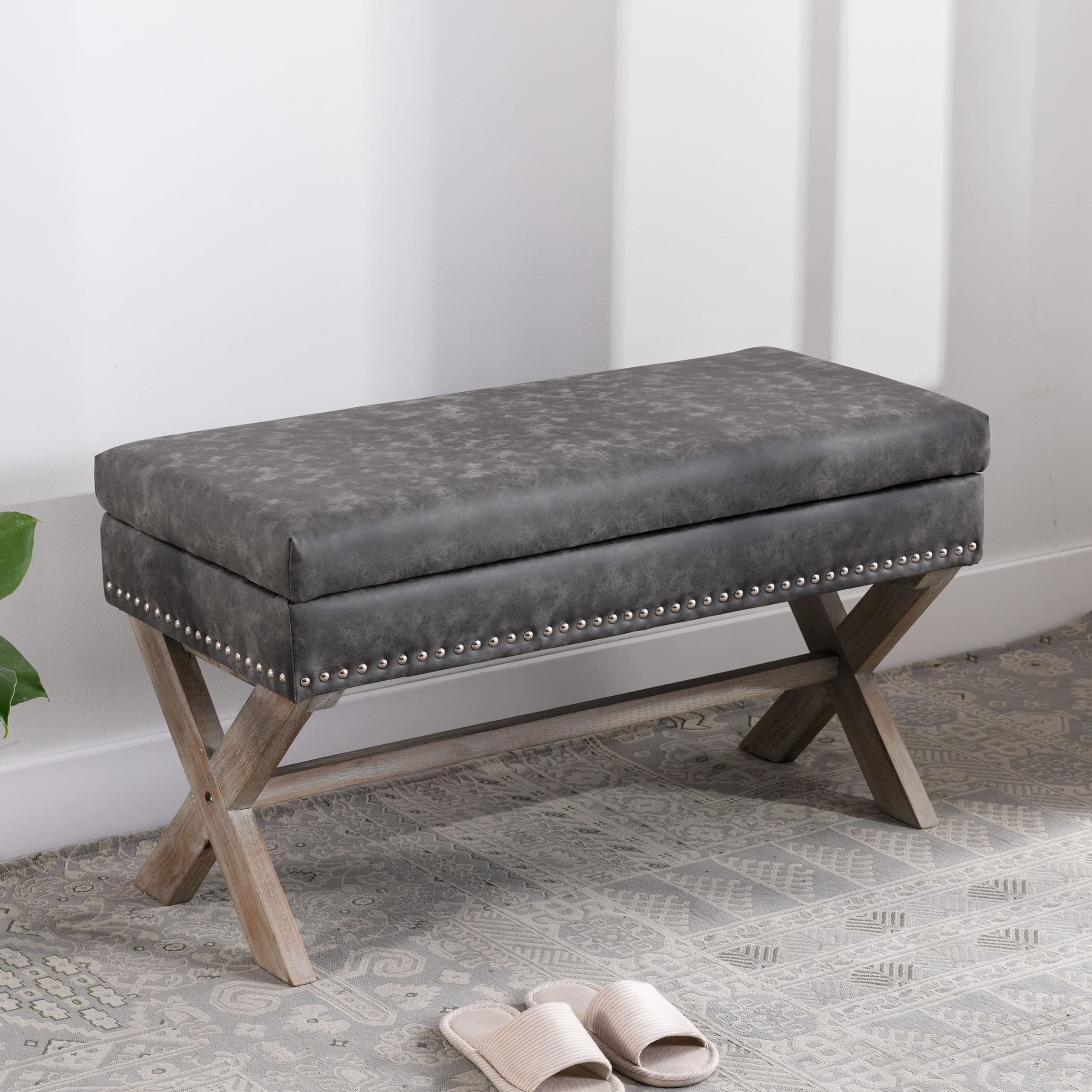Kmax Fabric Storage Upholstered Entryway Bench - 7868BH