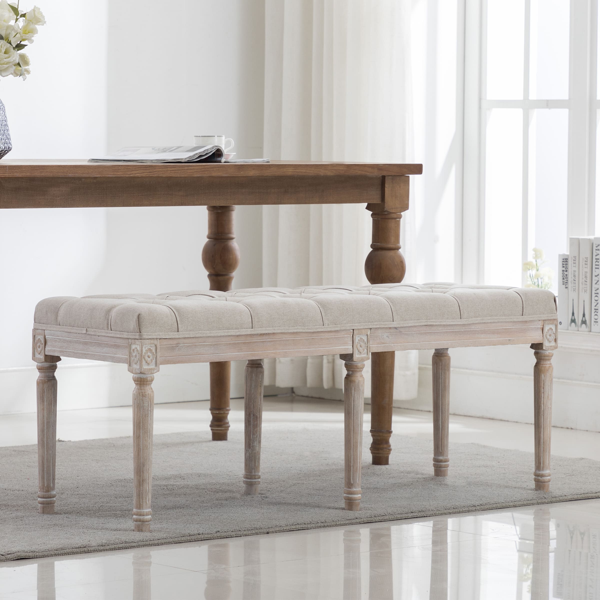 Kmax Fabric Wood Legs Dining Bench - 7537BH