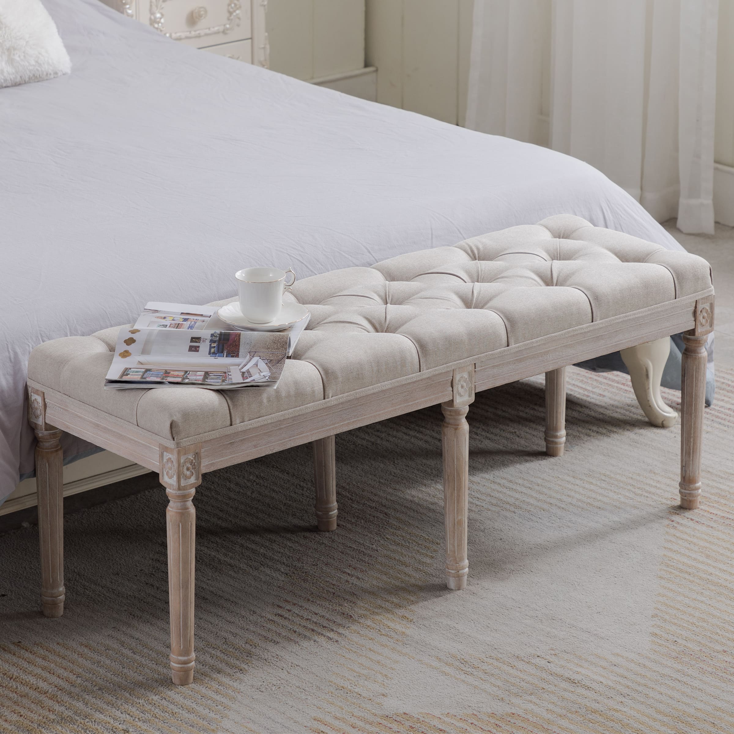 Kmax Fabric Wood Legs Dining Bench - 7537BH