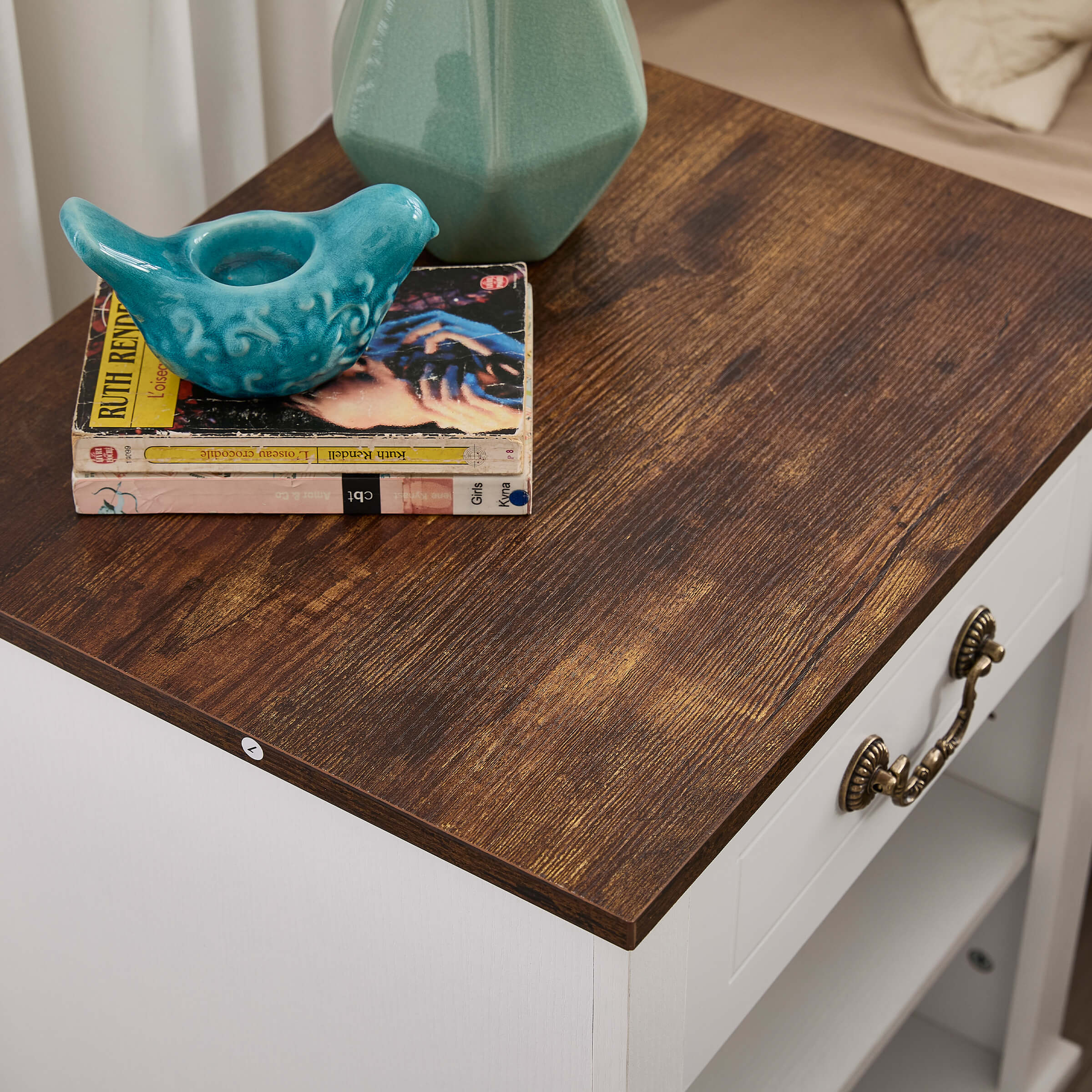 Kmax Farmhouse Nightstand with Drawer and Adjustable Shelf - XX162CB