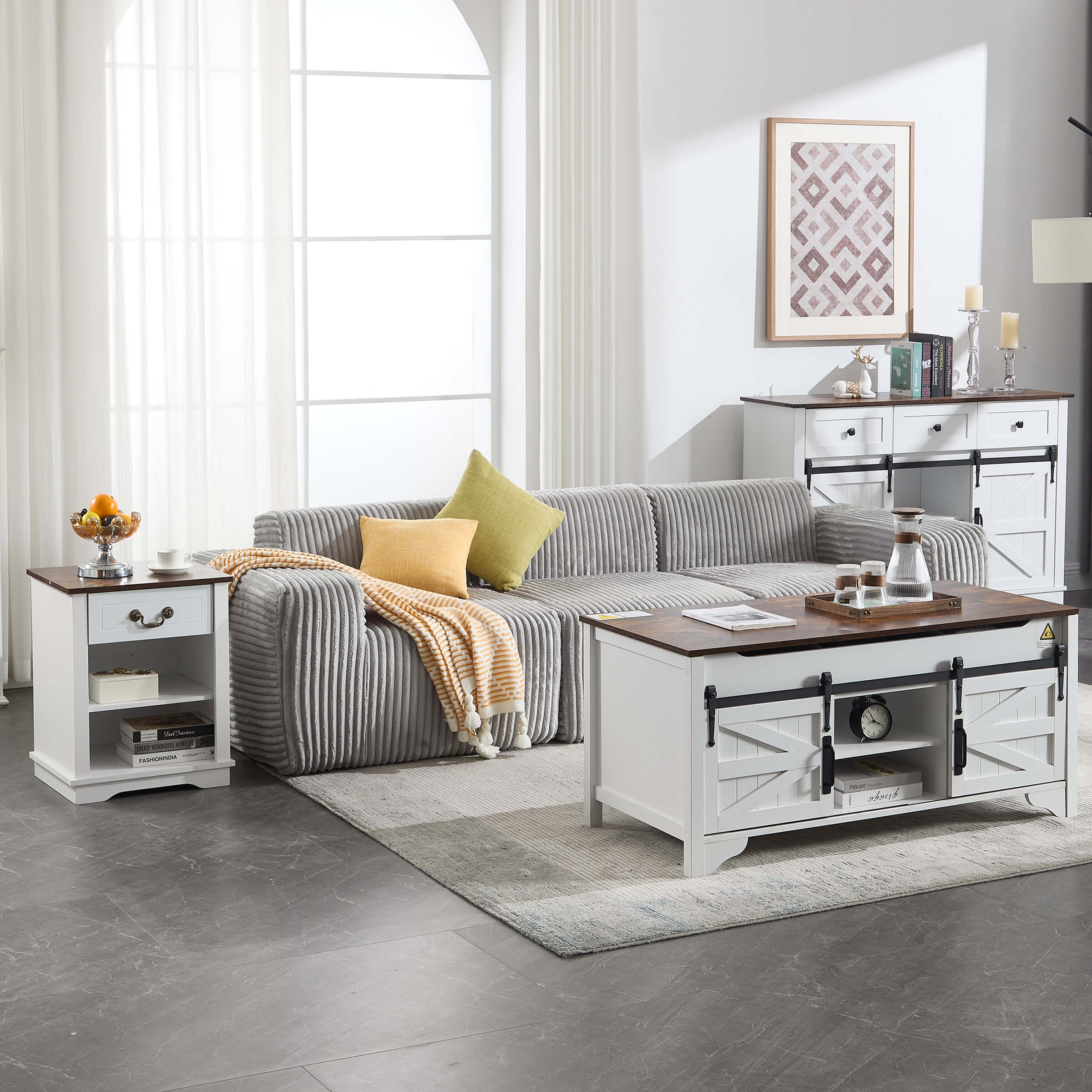 Kmax Farmhouse Nightstand with Drawer and Adjustable Shelf - XX162CB